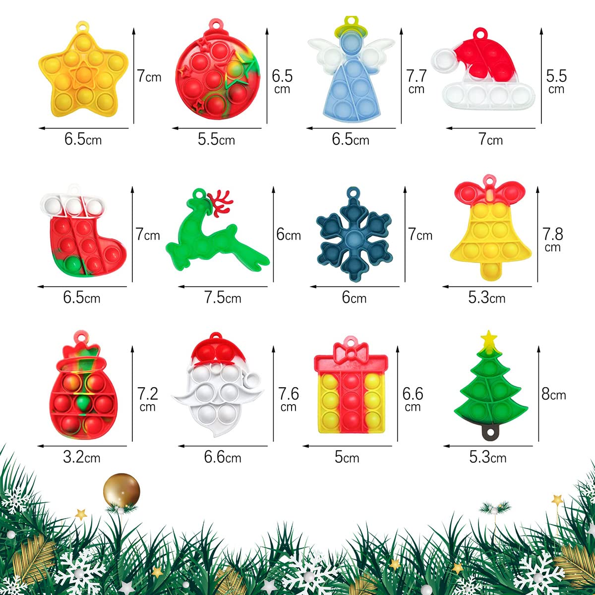 GETIEN 36Pcs Christmas Pop Fidget Toys Set — Sensory Bubble Keychains
