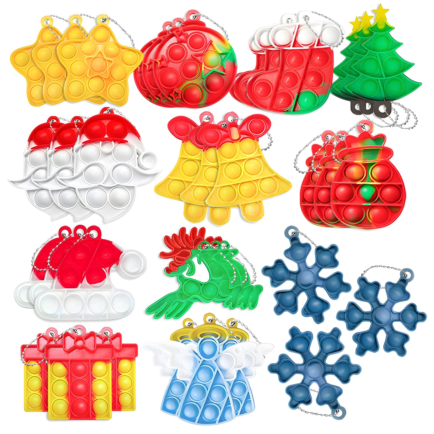 GETIEN 36Pcs Christmas Pop Fidget Toys Set — Sensory Bubble Keychains