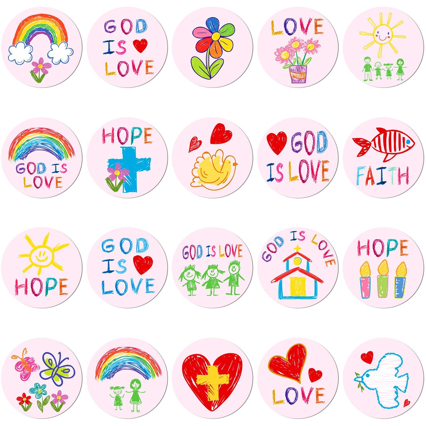 Geyee 600 Pcs Christian Stickers for Kids – 20 Styles, Jesus Faith Round Decor