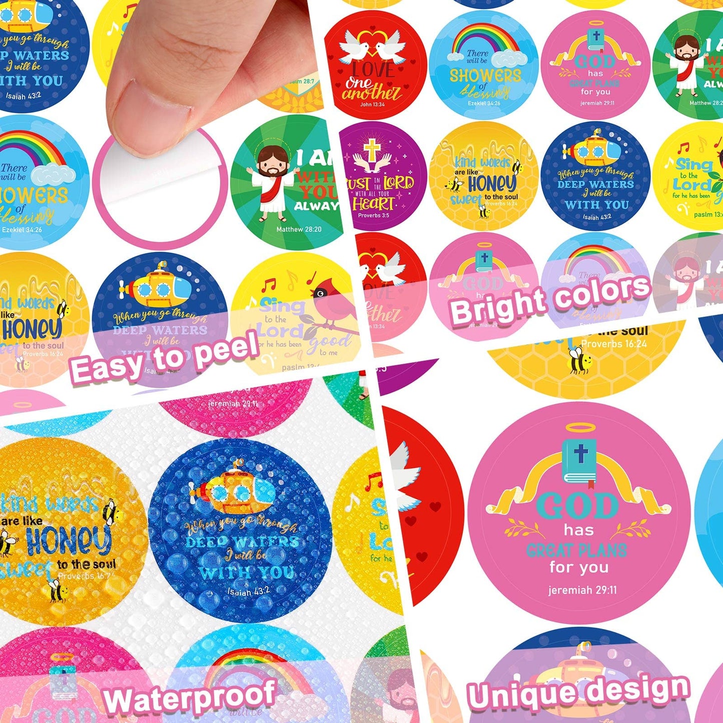 Geyee 600 Pcs Christian Religious Stickers for Kids – Bible Verse & Angel Style Decals for Toddler Art & Easter Crafts