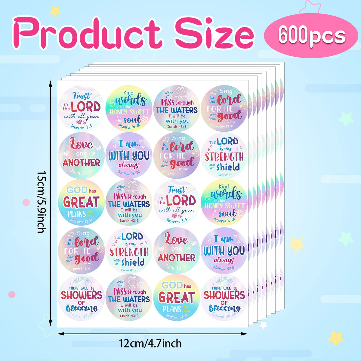 Geyee 600 Pcs Christian Religious Stickers for Kids – Rainbow Style Faith Decor