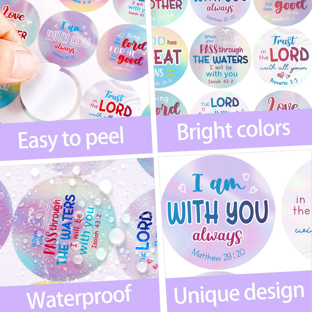 Geyee 600 Pcs Christian Religious Stickers for Kids – Rainbow Style Faith Decor