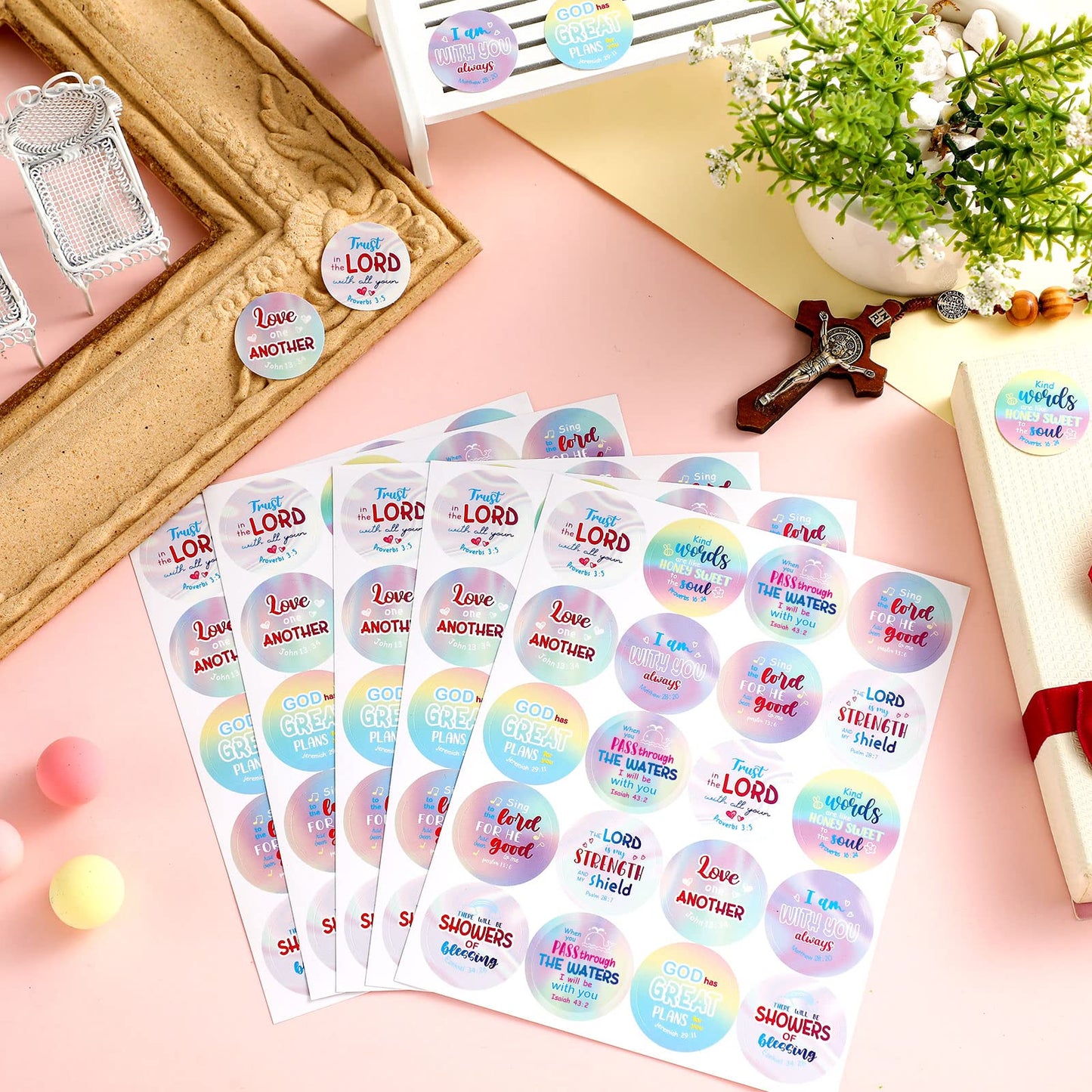 Geyee 600 Pcs Christian Religious Stickers for Kids – Rainbow Style Faith Decor