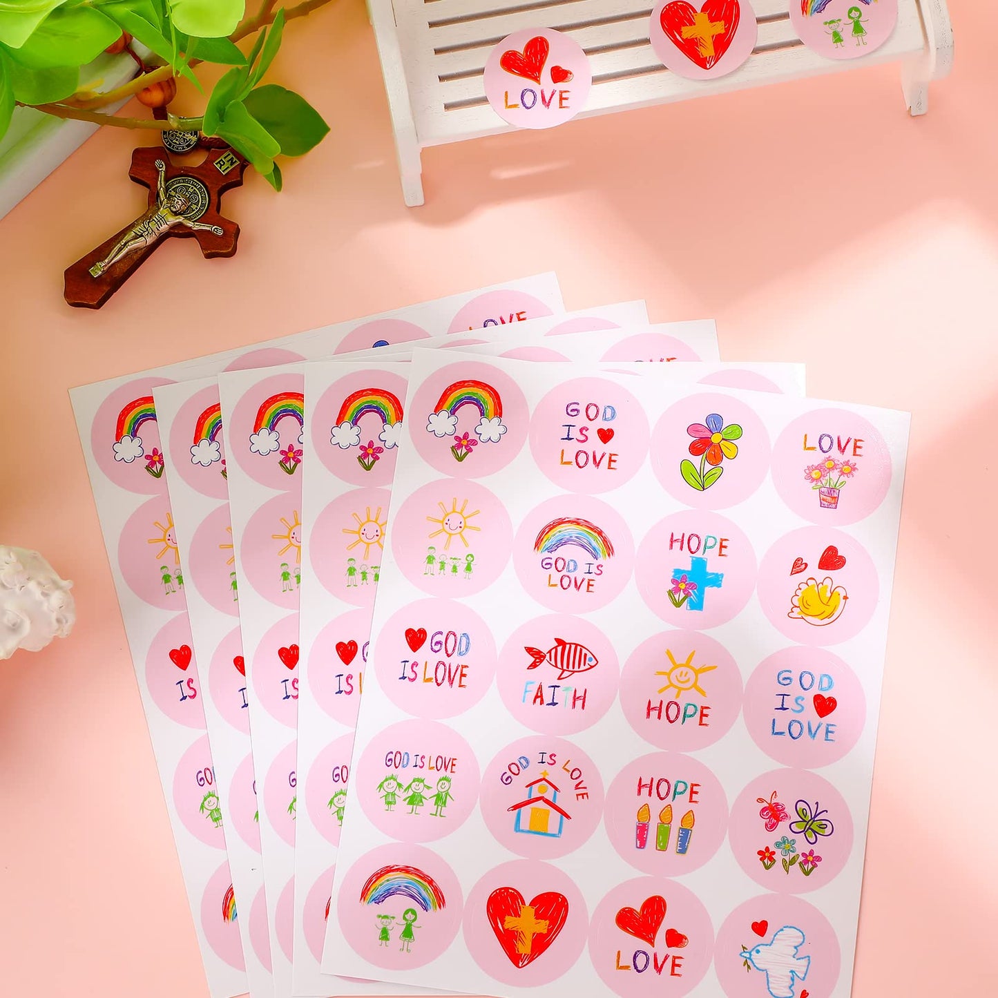 Geyee 600 Pcs Christian Stickers for Kids – 20 Styles, Jesus Faith Round Decor