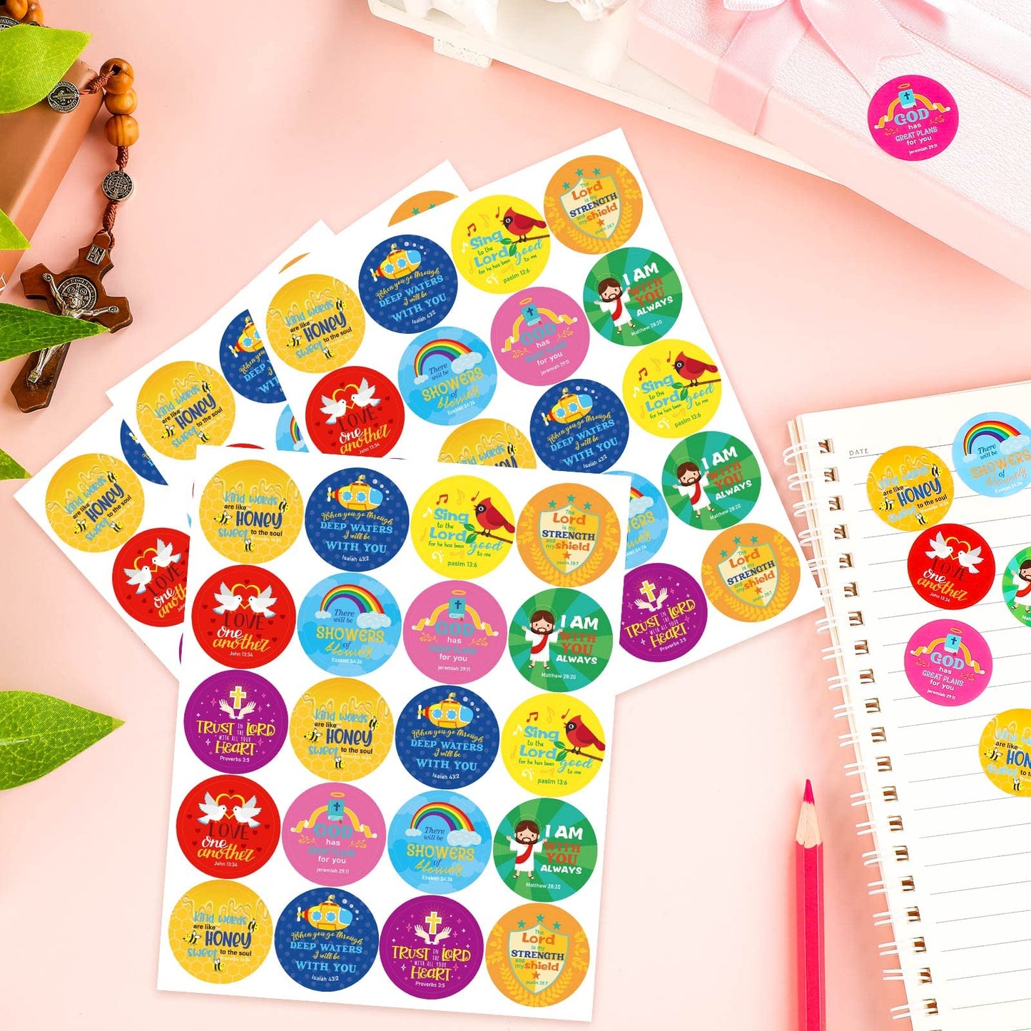 Geyee 600 Pcs Christian Religious Stickers for Kids – Bible Verse & Angel Style Decals for Toddler Art & Easter Crafts