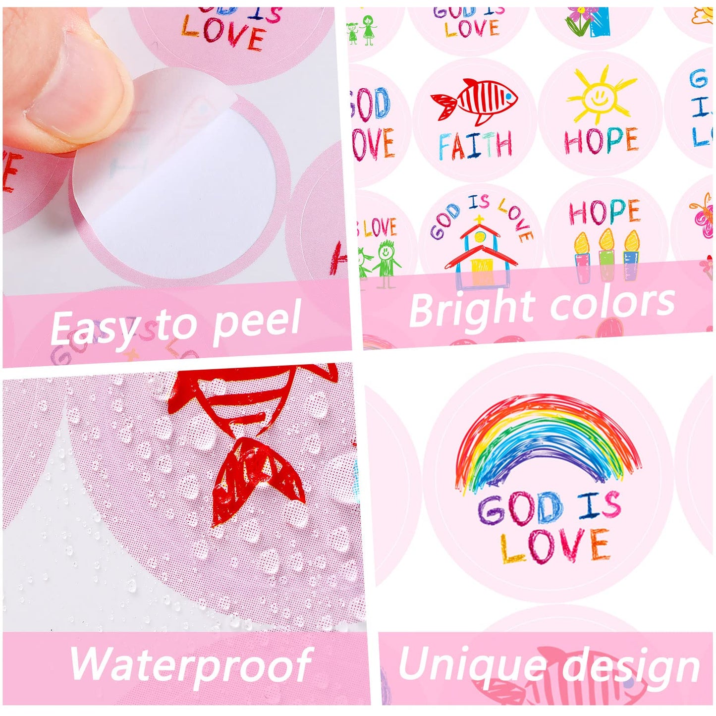 Geyee 600 Pcs Christian Stickers for Kids – 20 Styles, Jesus Faith Round Decor