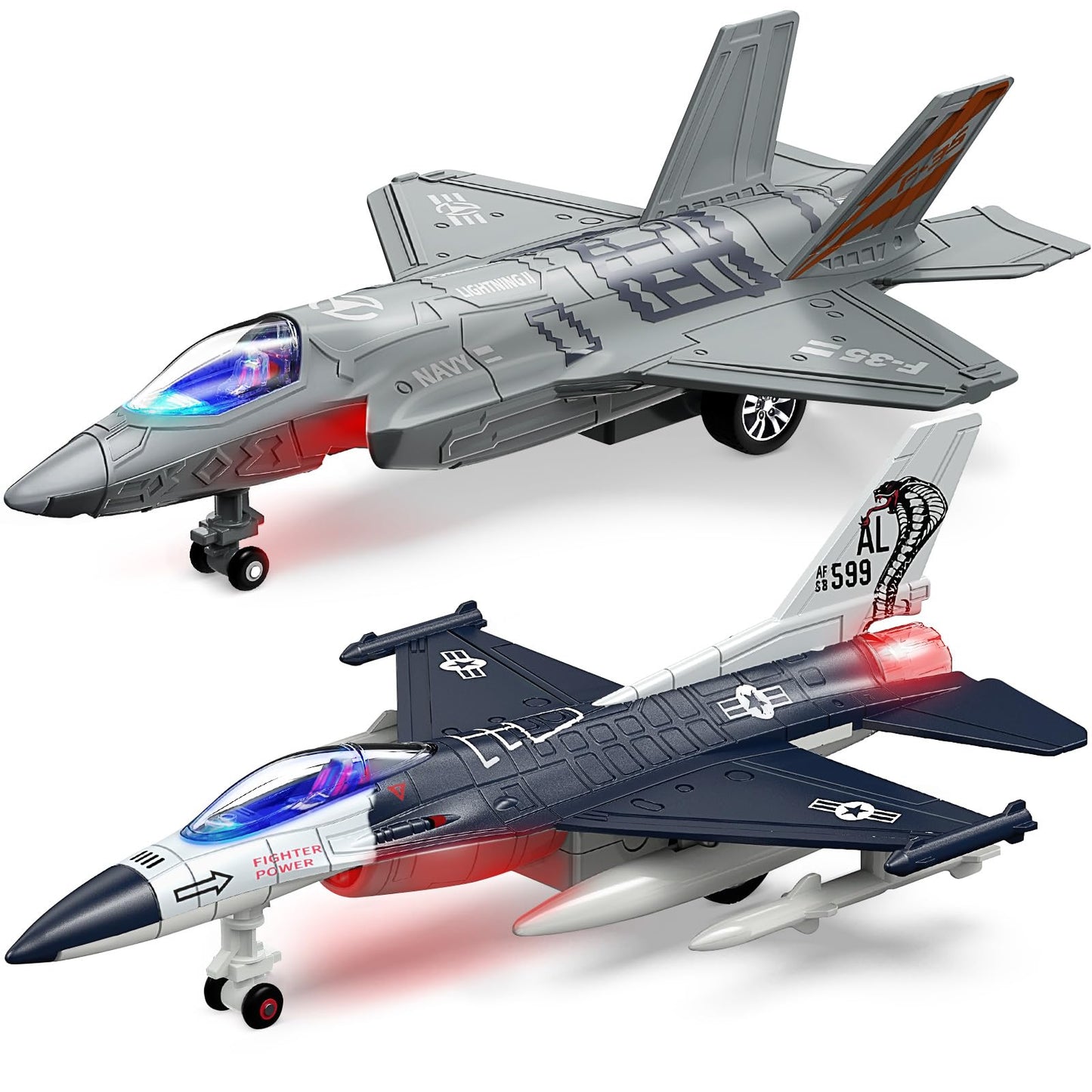 Geyiie Fighter Jet Toy Plane for Toddlers – Lights & Sounds, Durable Diecast 1:72