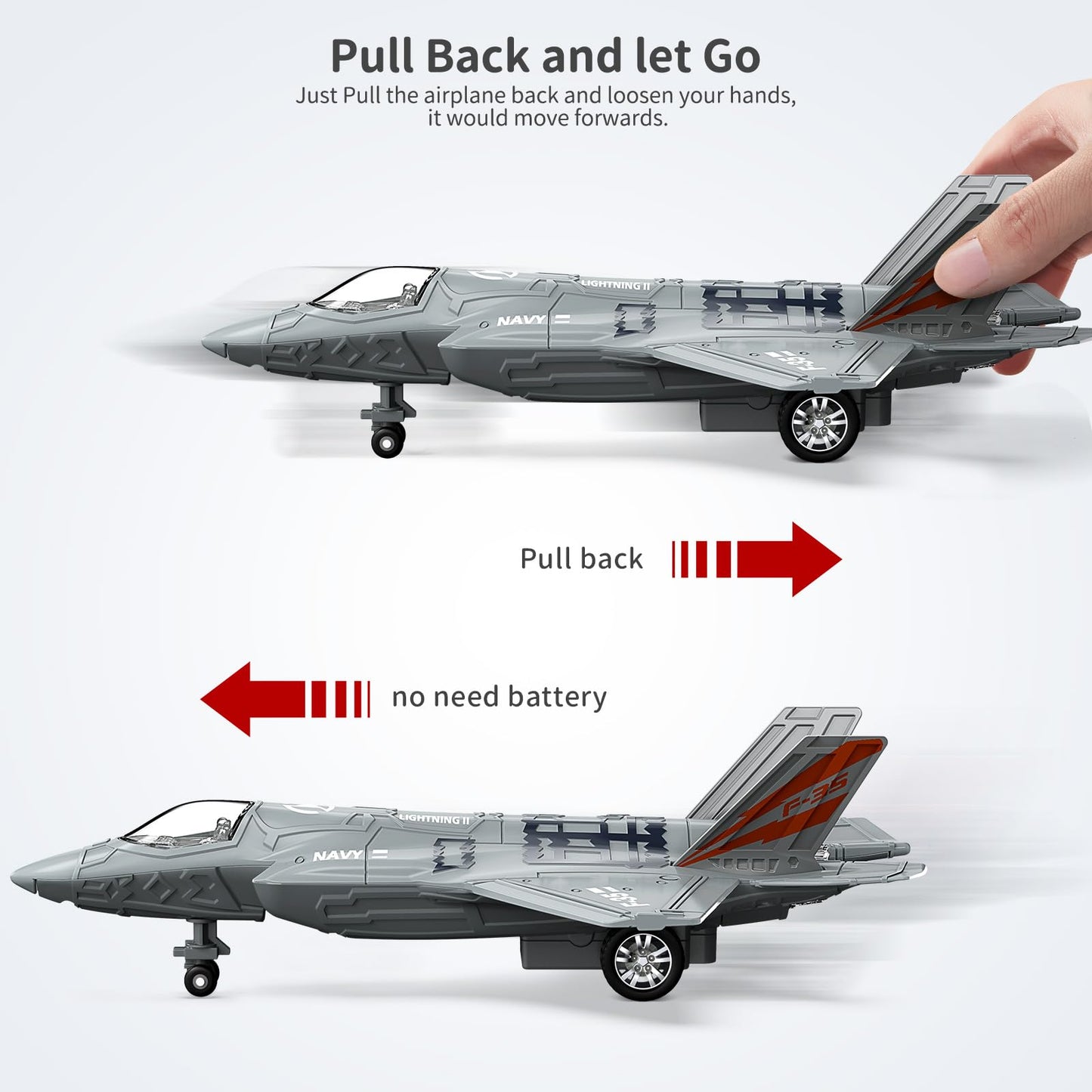 Geyiie Fighter Jet Toy Plane for Toddlers – Lights & Sounds, Durable Diecast 1:72