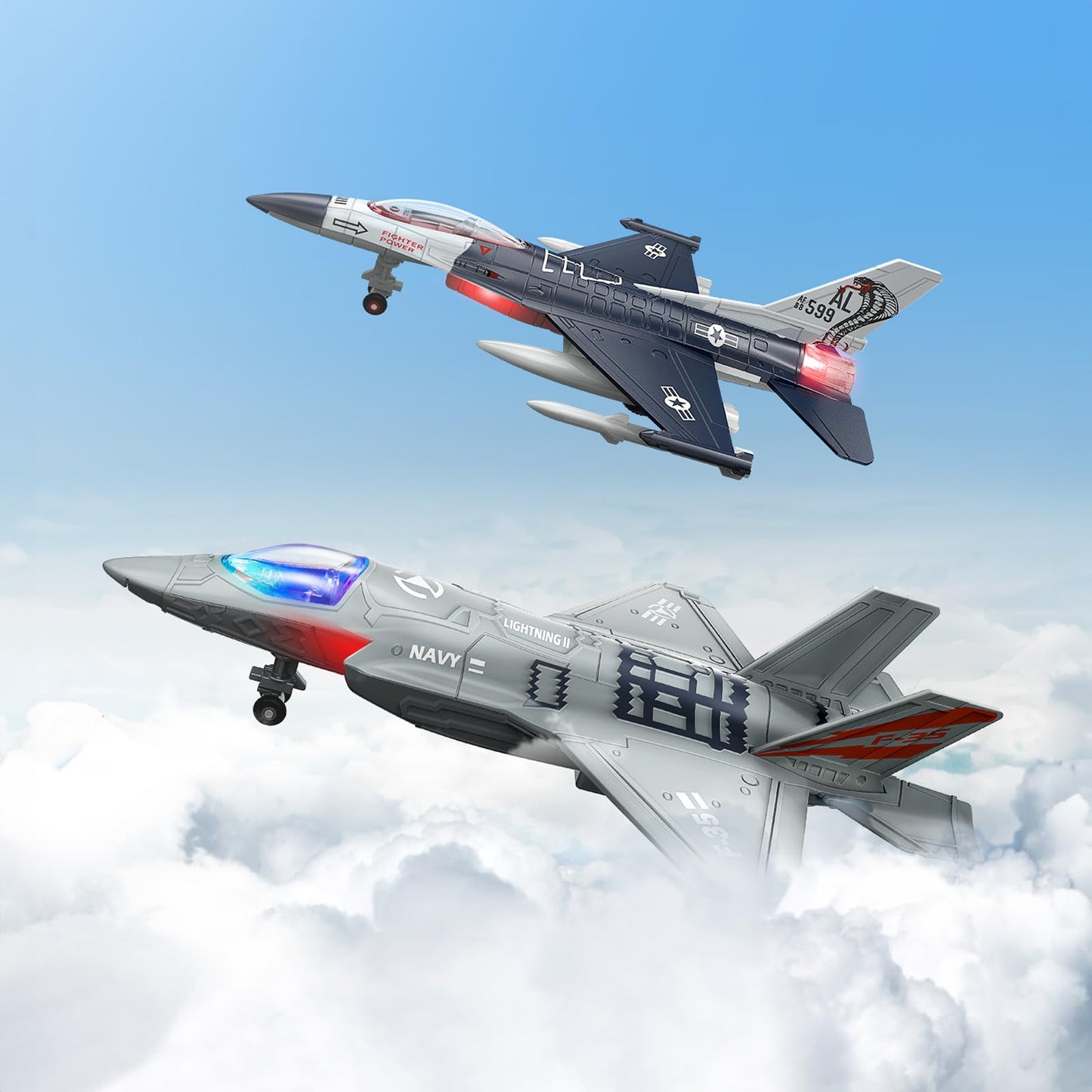 Geyiie Fighter Jet Toy Plane for Toddlers – Lights & Sounds, Durable Diecast 1:72