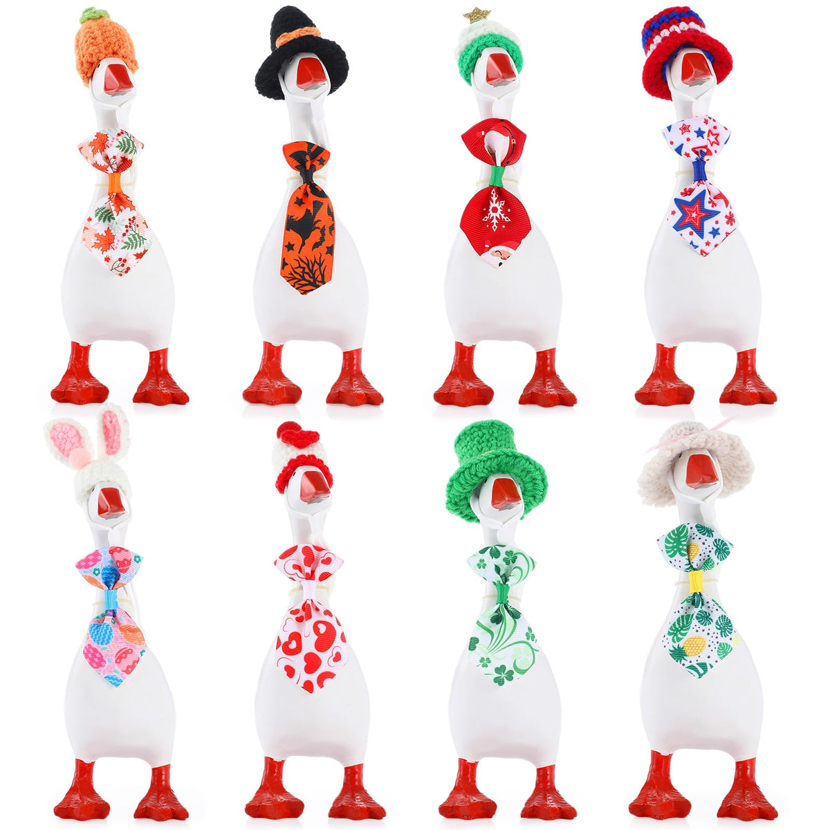 Geyoga 8-Set Mini Desk Goose Outfits – Holiday Knit Hats & Ties for 7-Inch Goose Statues