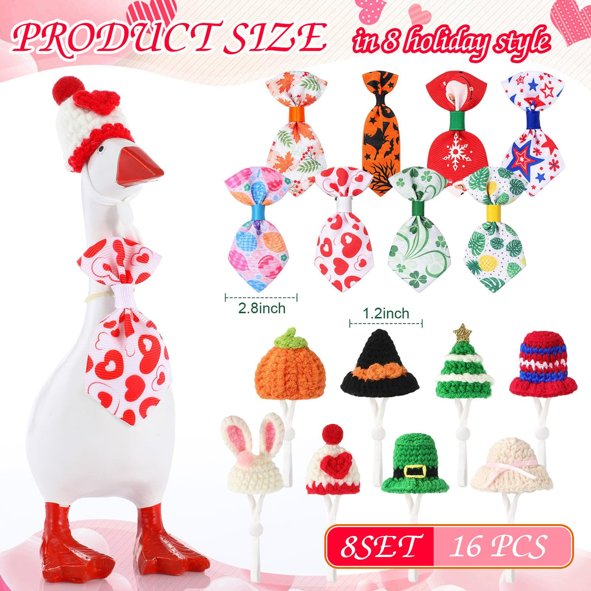 Geyoga 8-Set Mini Desk Goose Outfits – Holiday Knit Hats & Ties for 7-Inch Goose Statues