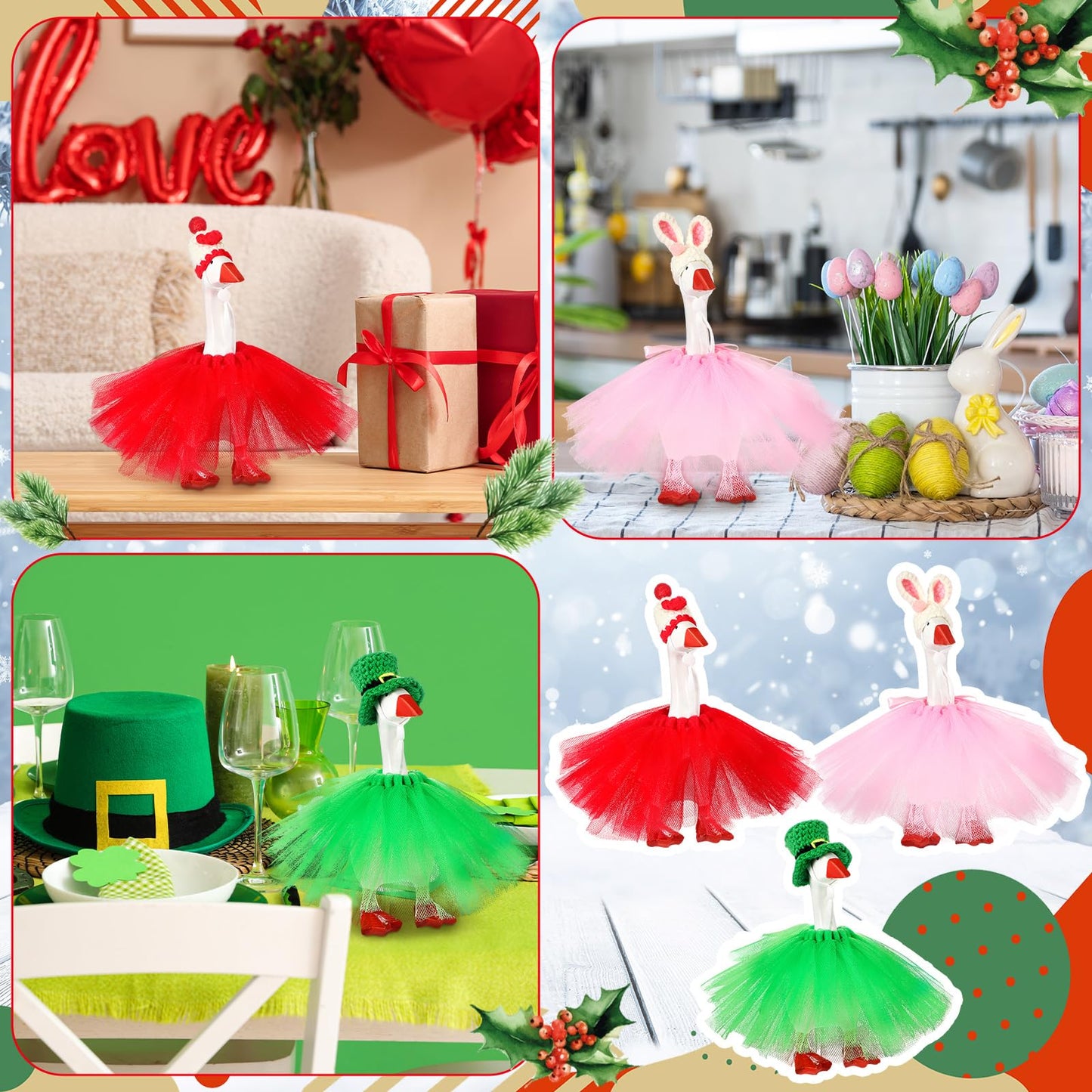 Geyoga 8‑Piece Mini Goose Outfit Set for 7-Inch Desk Figures | Holiday Hats & Tutus