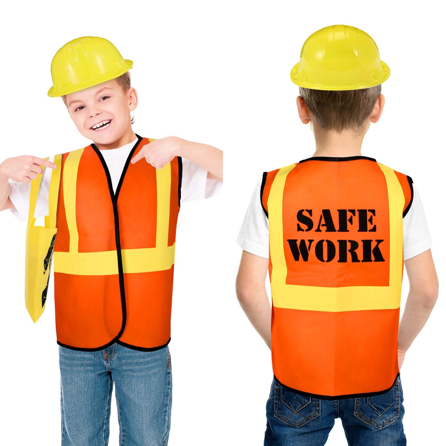 Geyoga 24-Piece Kids Construction Worker Costume Set: Vests, Hats, Cones & Tote Bags
