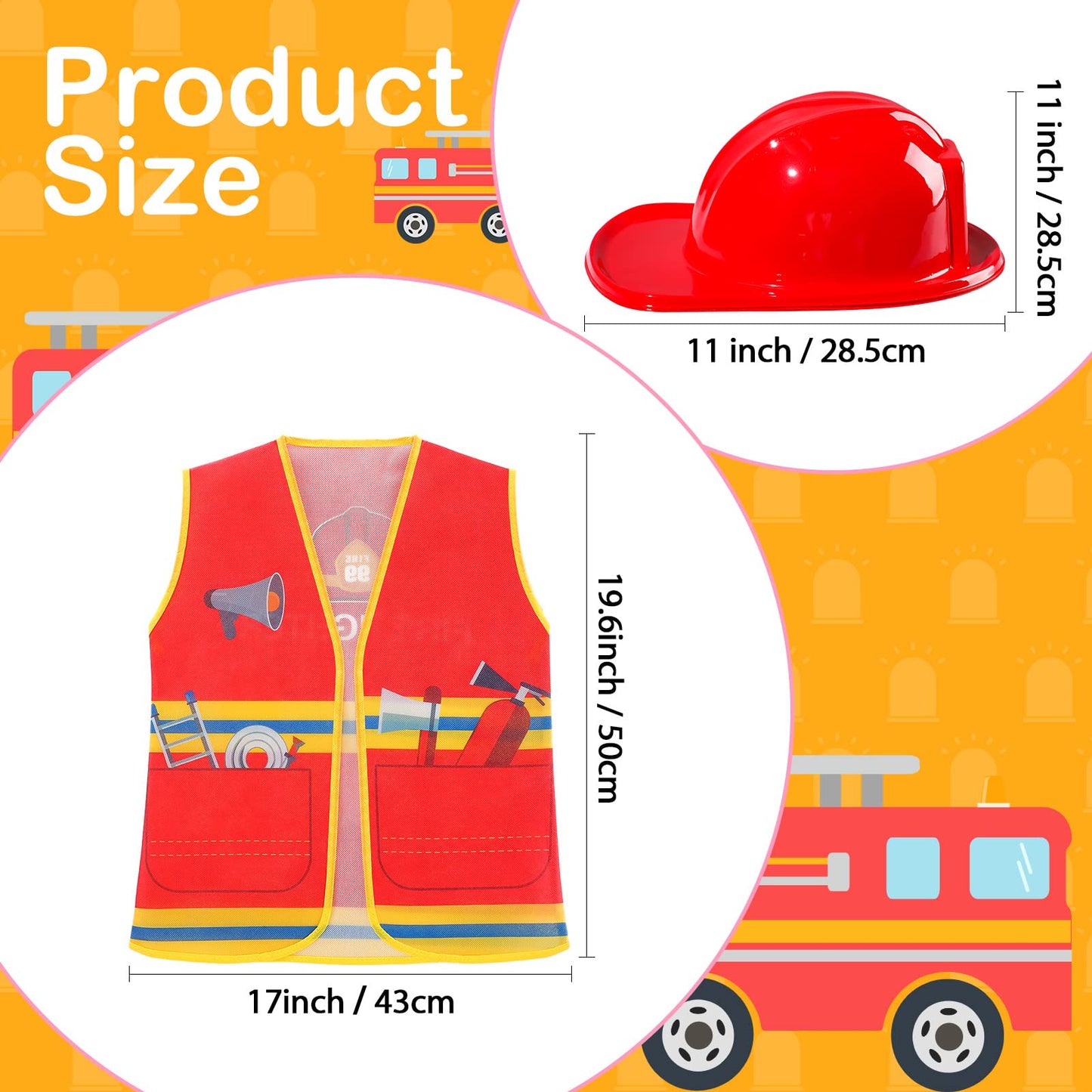 Geyoga 24 Pcs Fireman Costume Set for Kids – 12 Helmets & 12 Vests for Ages 3-8