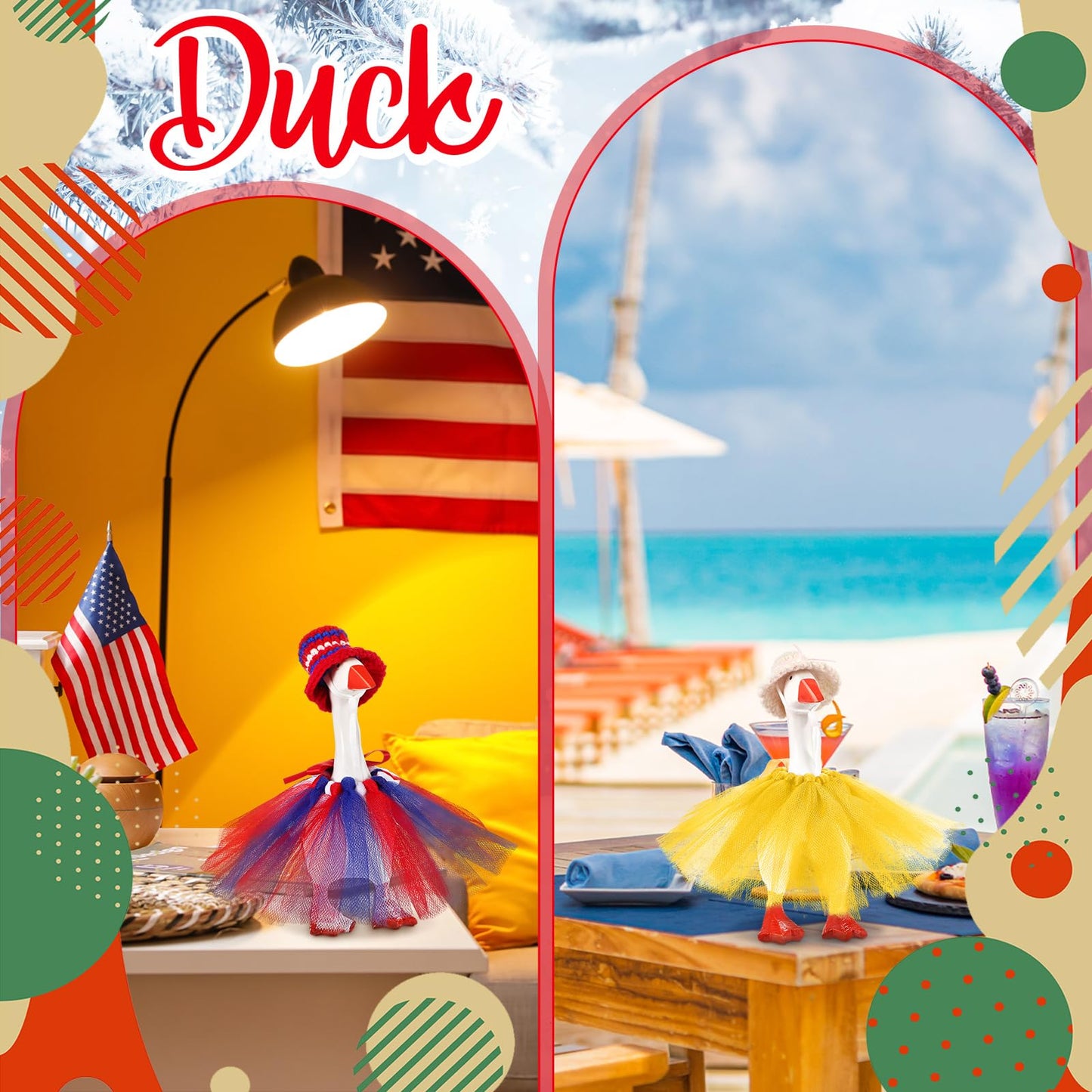 Geyoga 8‑Piece Mini Goose Outfit Set for 7-Inch Desk Figures | Holiday Hats & Tutus