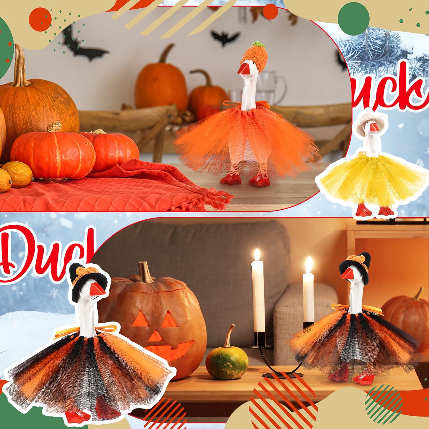 Geyoga 8‑Piece Mini Goose Outfit Set for 7-Inch Desk Figures | Holiday Hats & Tutus