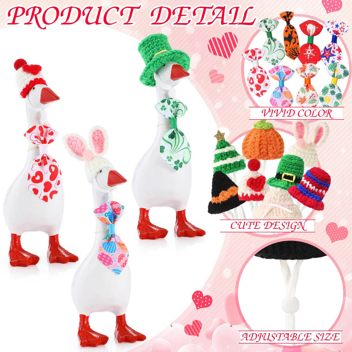Geyoga 8-Set Mini Desk Goose Outfits – Holiday Knit Hats & Ties for 7-Inch Goose Statues