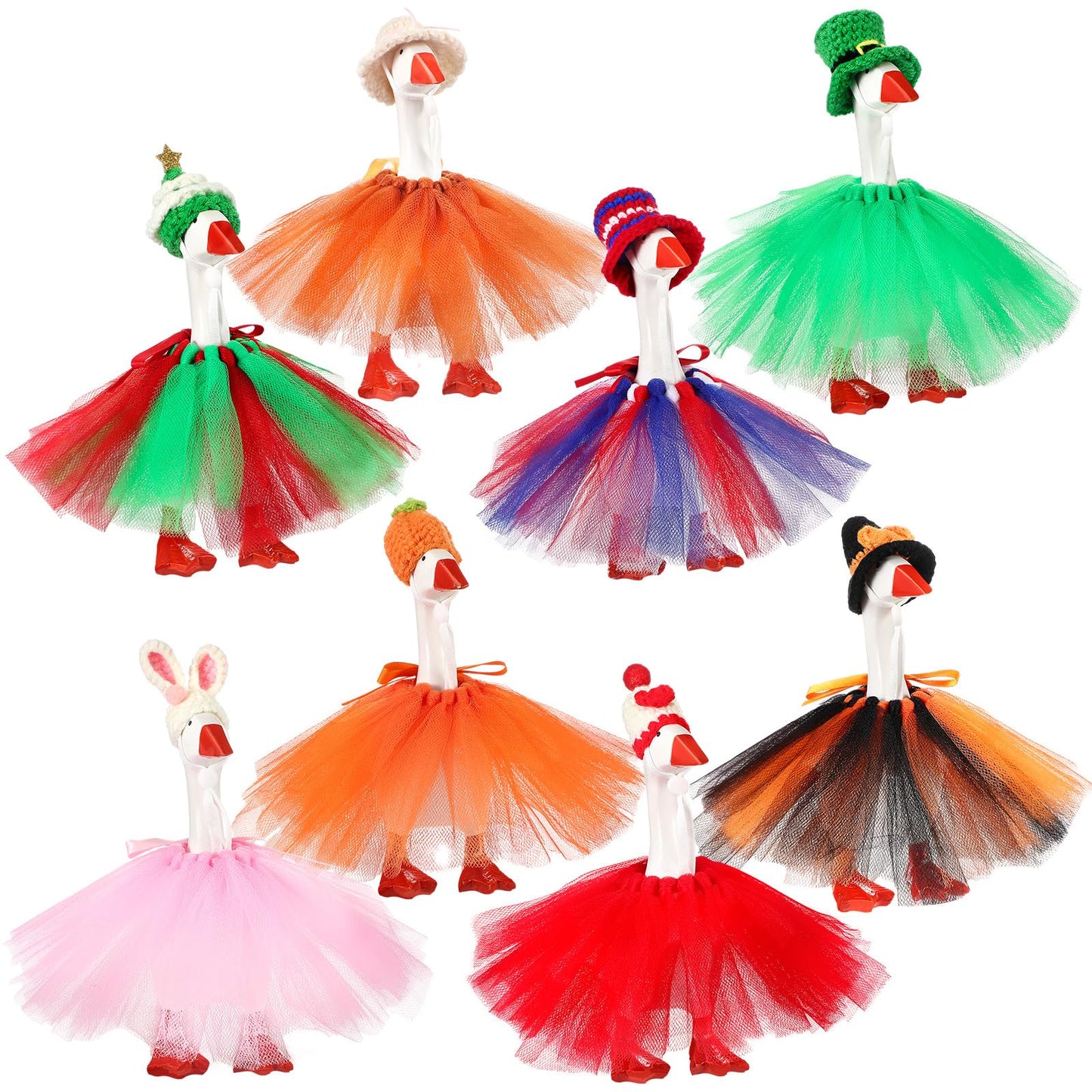 Geyoga 8‑Piece Mini Goose Outfit Set for 7-Inch Desk Figures | Holiday Hats & Tutus
