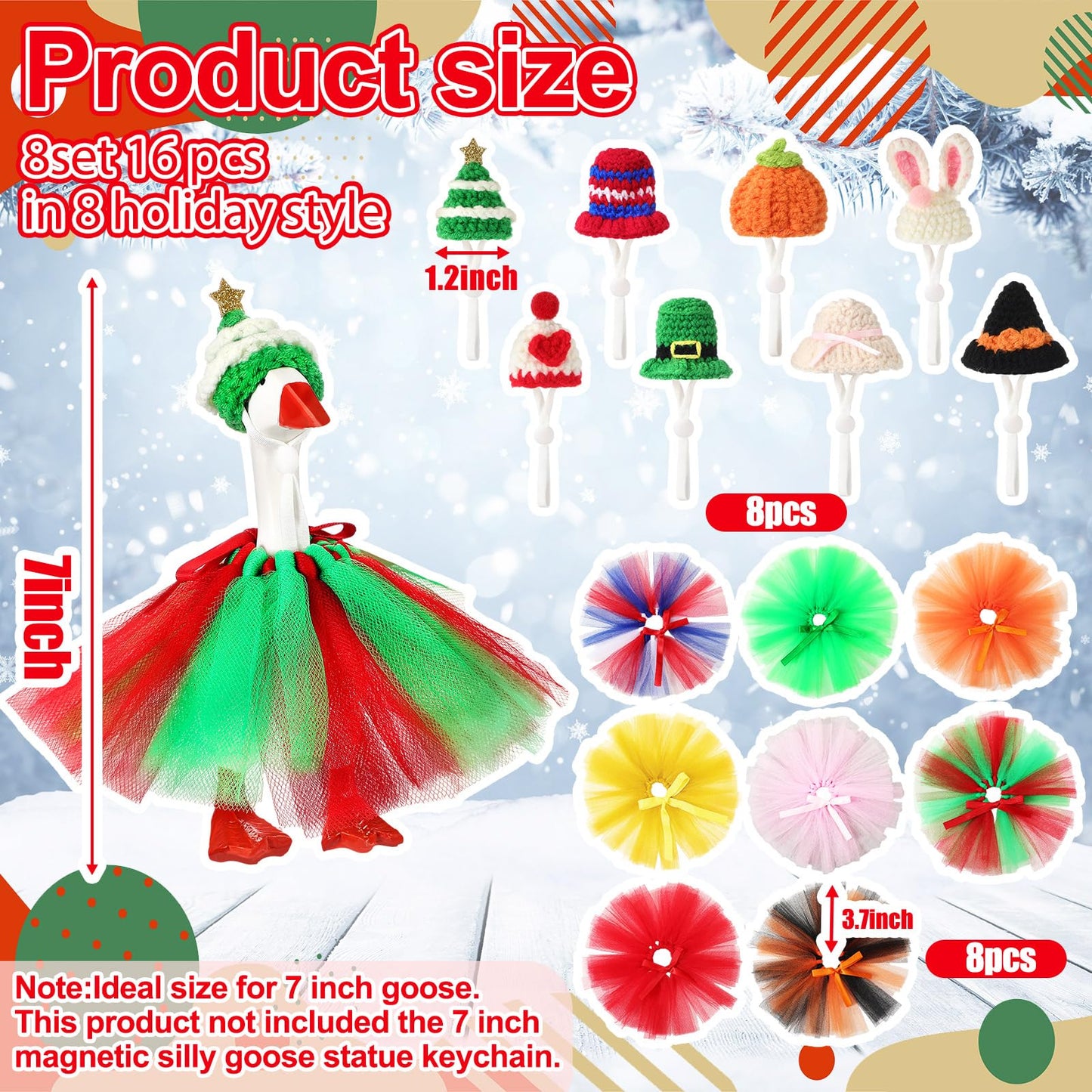 Geyoga 8‑Piece Mini Goose Outfit Set for 7-Inch Desk Figures | Holiday Hats & Tutus