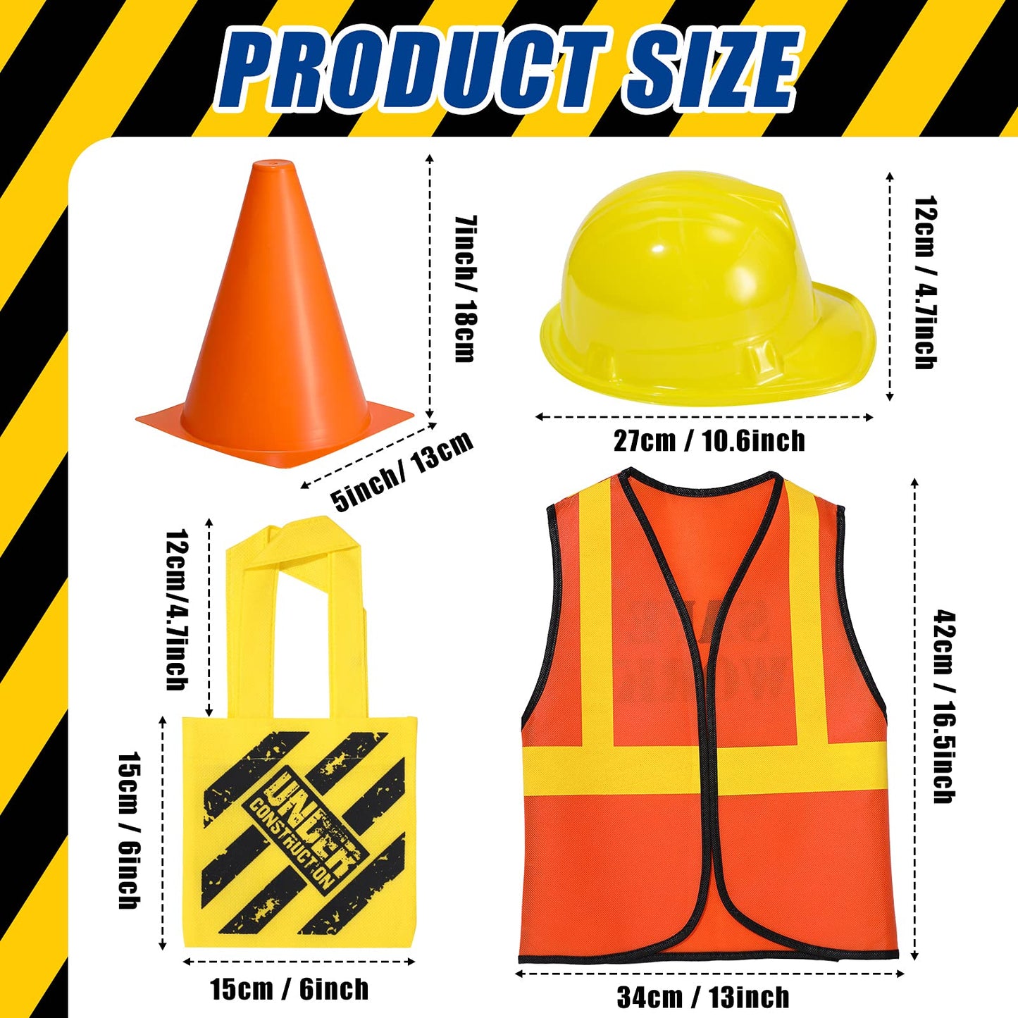 Geyoga 24-Piece Kids Construction Worker Costume Set: Vests, Hats, Cones & Tote Bags