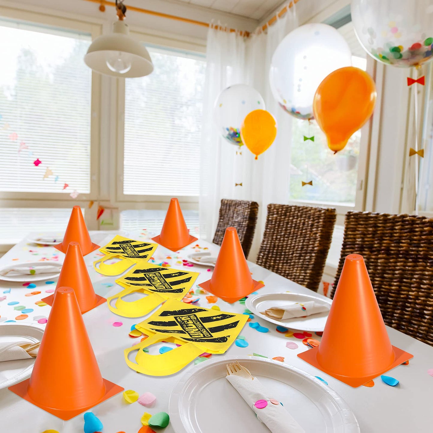 Geyoga 24-Piece Kids Construction Worker Costume Set: Vests, Hats, Cones & Tote Bags