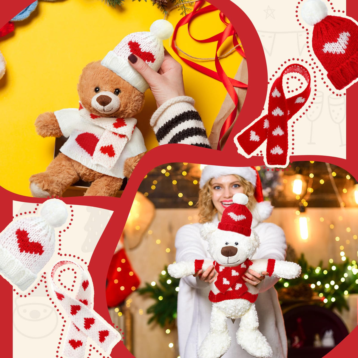Geyoga 12-Piece Valentines Day Doll Clothes Set — Knit Hats, Scarves & Sweaters for Plush Toys