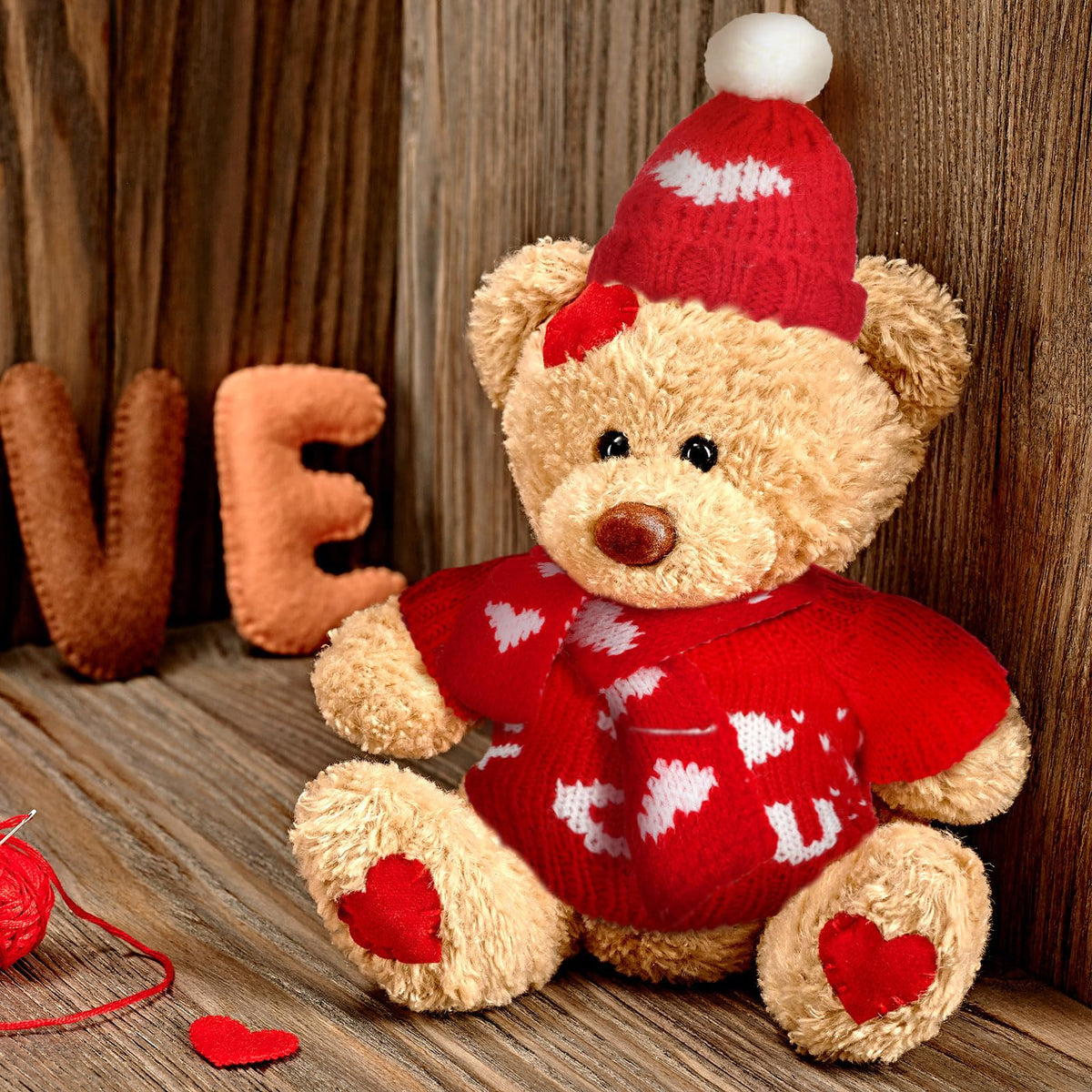 Geyoga 12-Piece Valentines Day Doll Clothes Set — Knit Hats, Scarves & Sweaters for Plush Toys