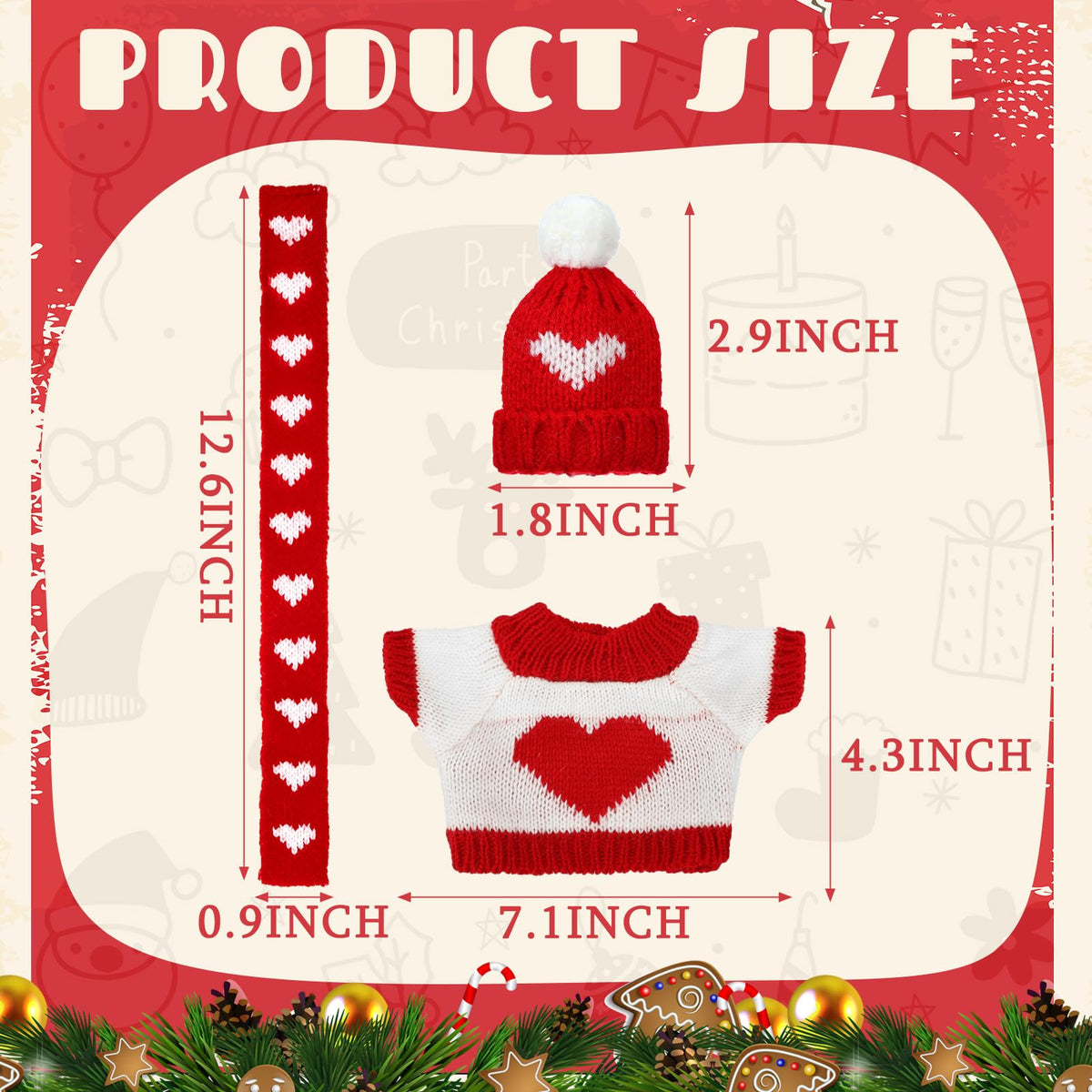 Geyoga 12-Piece Valentines Day Doll Clothes Set — Knit Hats, Scarves & Sweaters for Plush Toys