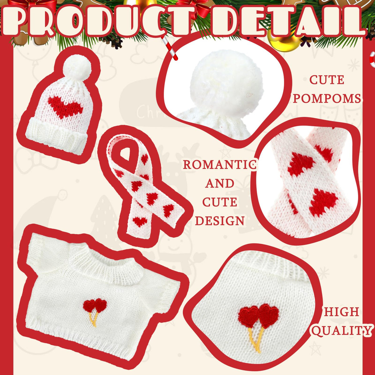 Geyoga 12-Piece Valentines Day Doll Clothes Set — Knit Hats, Scarves & Sweaters for Plush Toys