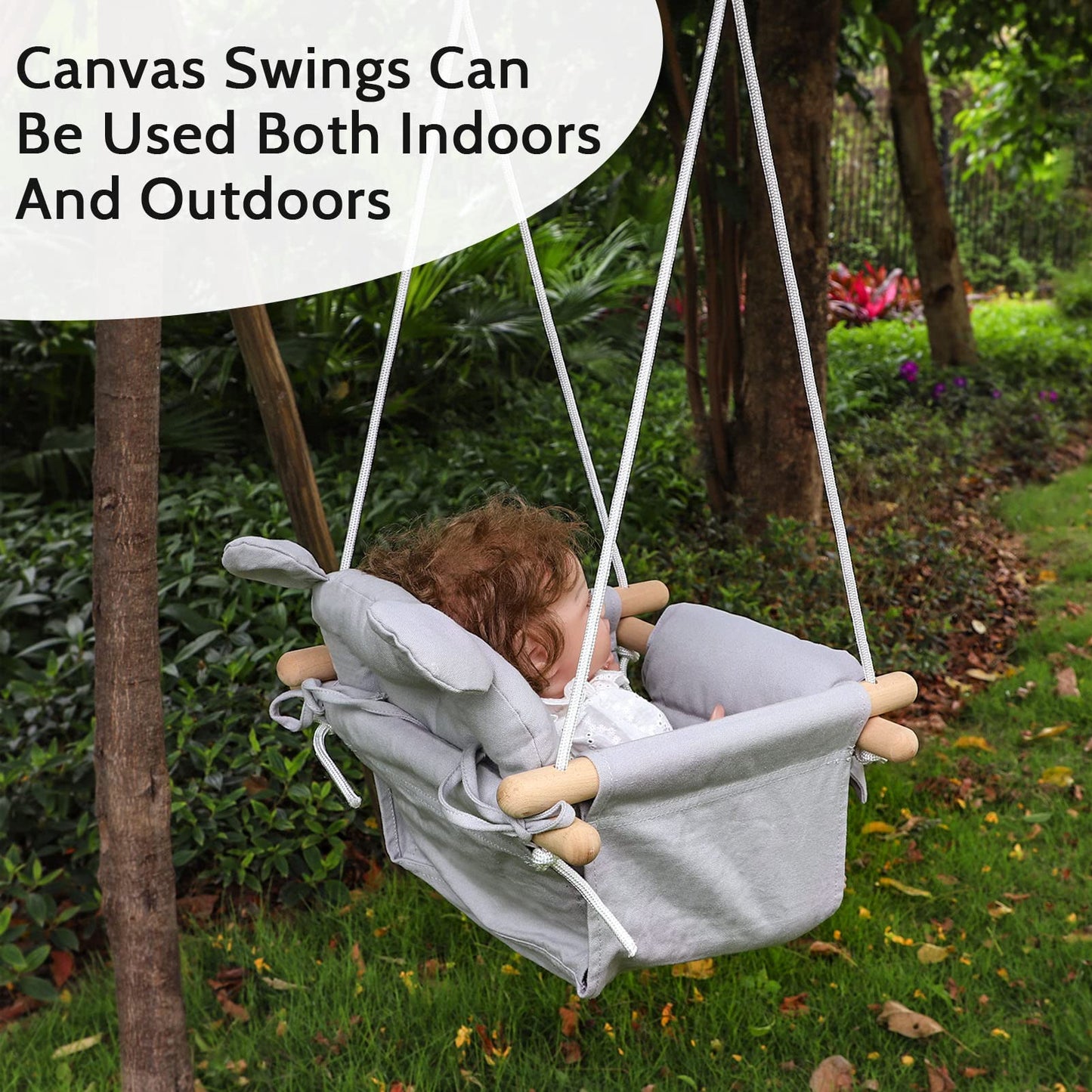 GFU Baby Swing – Canvas Infant Swing for Indoor & Outdoor Use | Secure Wooden Hanging Seat