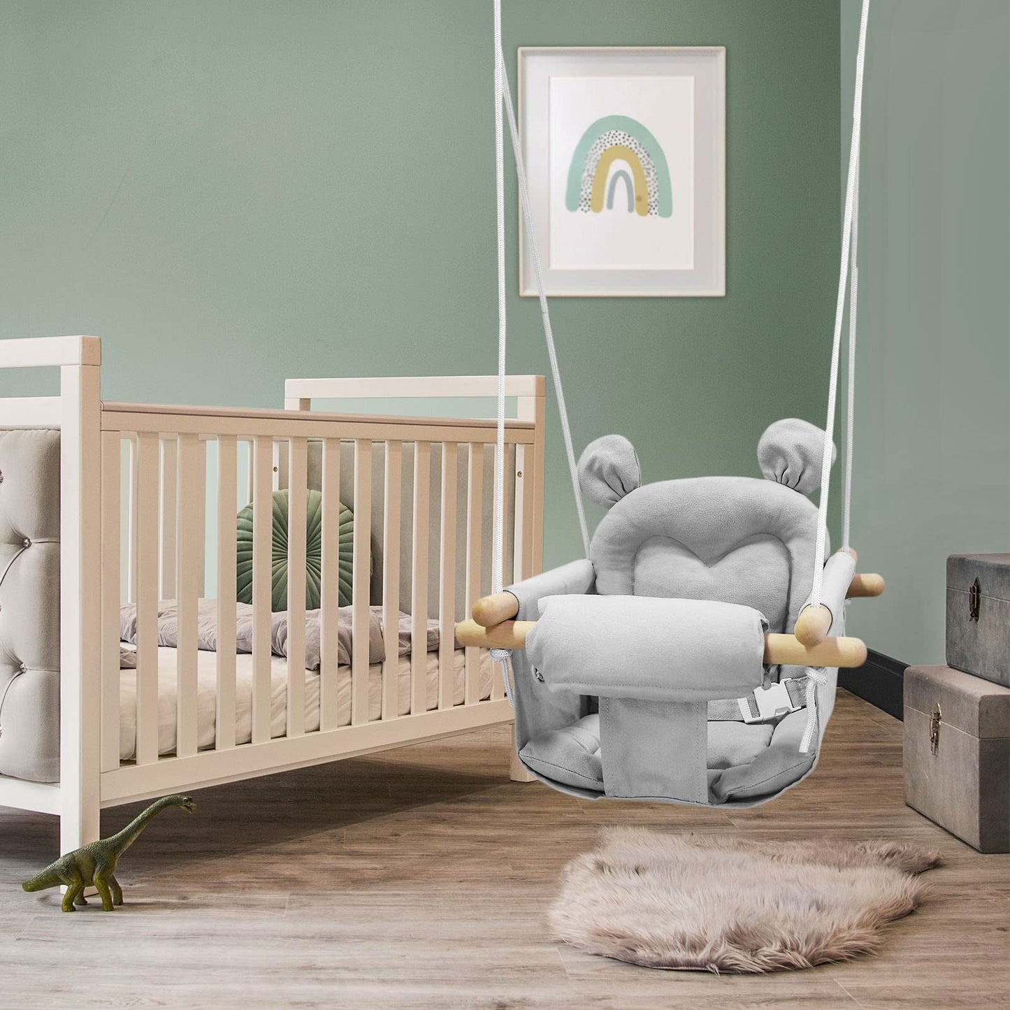 GFU Baby Swing – Canvas Infant Swing for Indoor & Outdoor Use | Secure Wooden Hanging Seat