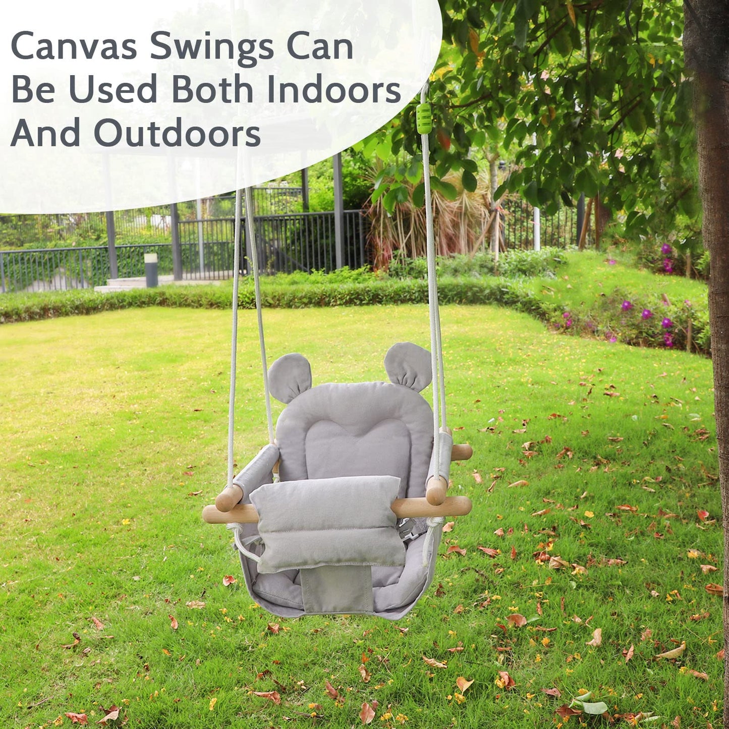 GFU Baby Swing – Canvas Infant Swing for Indoor & Outdoor Use | Secure Wooden Hanging Seat