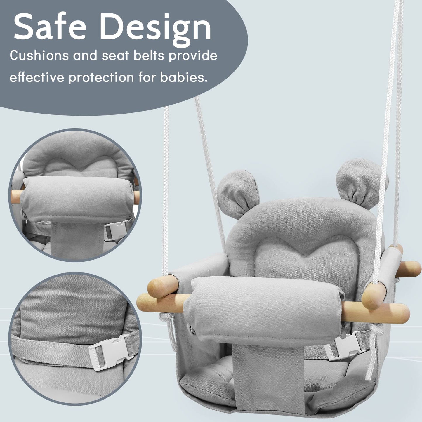 GFU Baby Swing – Canvas Infant Swing for Indoor & Outdoor Use | Secure Wooden Hanging Seat