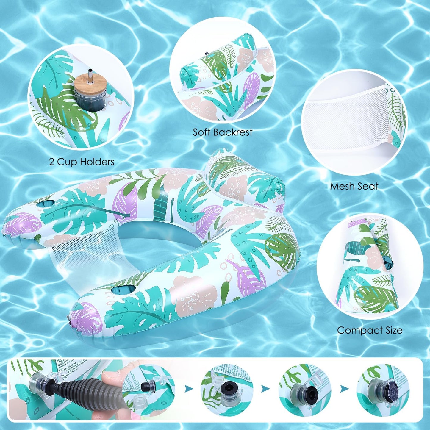 GG ZHONG QUAN 2 Pack Pool Float Chairs with Cup Holders – Lounge Hammock Floats for Pool, Beach, Ocean