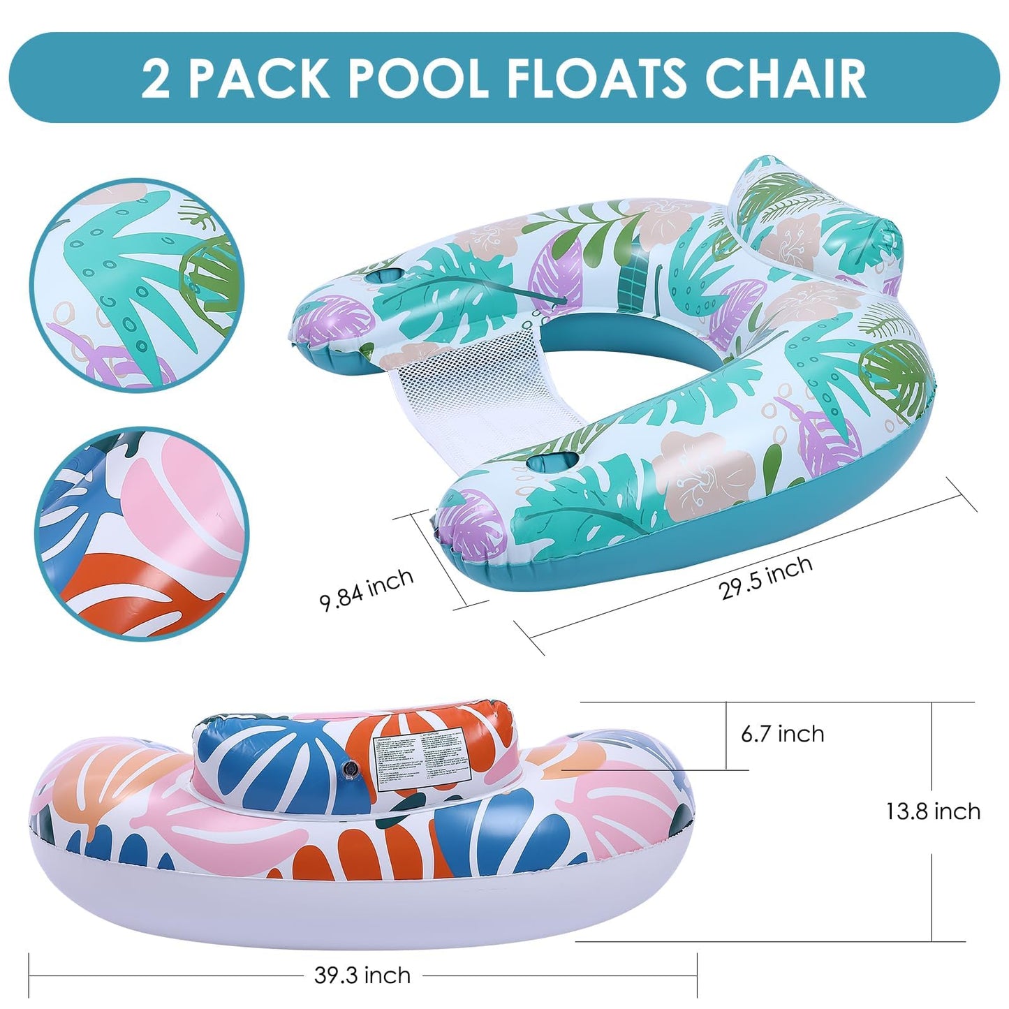 GG ZHONG QUAN 2 Pack Pool Float Chairs with Cup Holders – Lounge Hammock Floats for Pool, Beach, Ocean