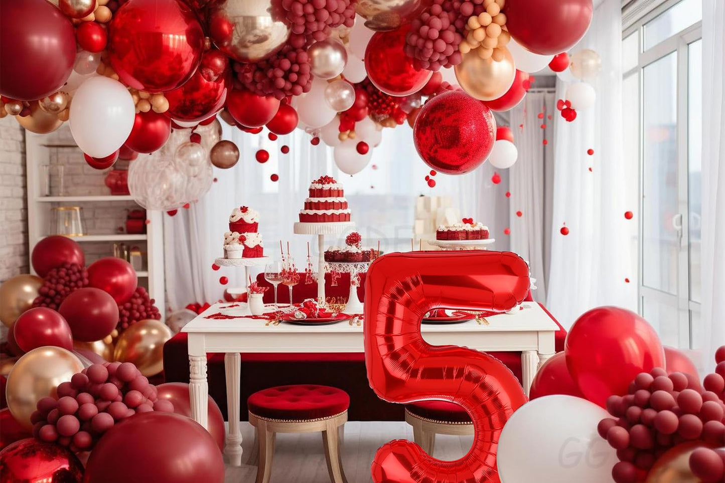 GGDE 40-Inch Red Number 5 Mylar Balloon – Birthday Party Decor