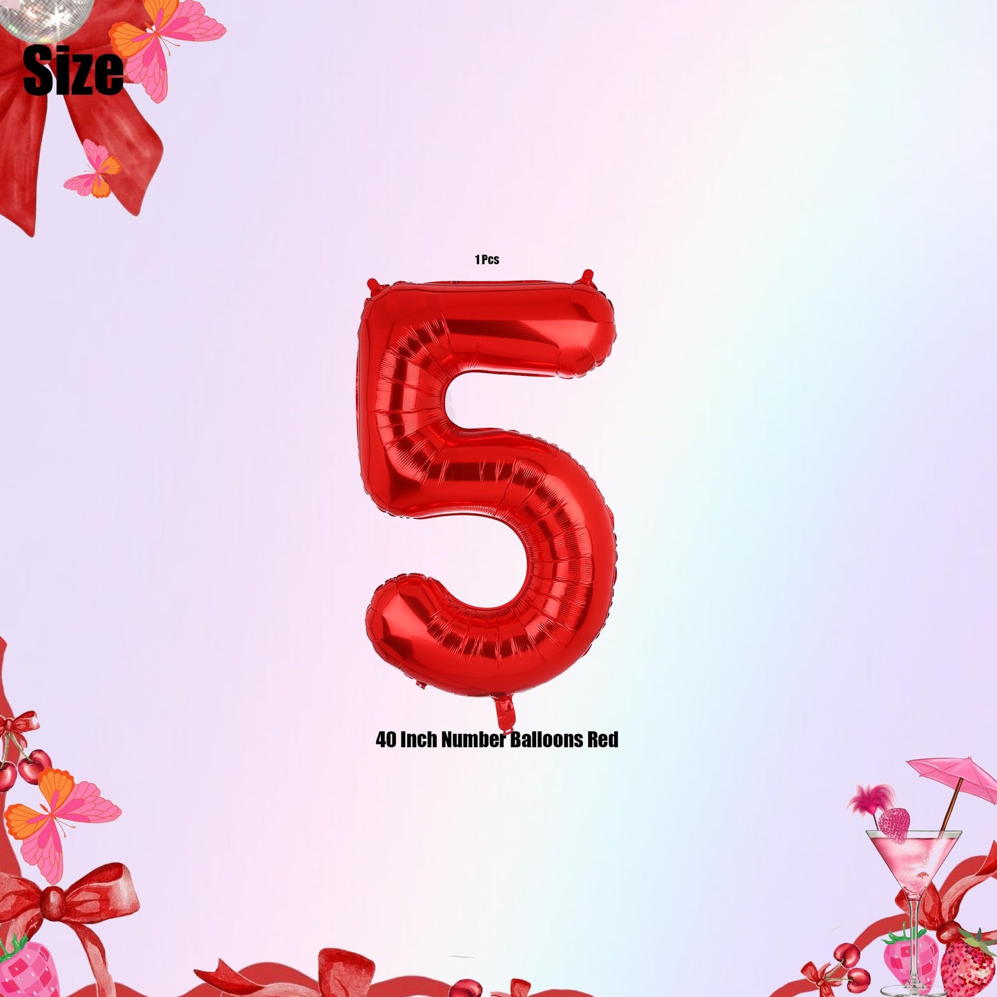 GGDE 40-Inch Red Number 5 Mylar Balloon – Birthday Party Decor