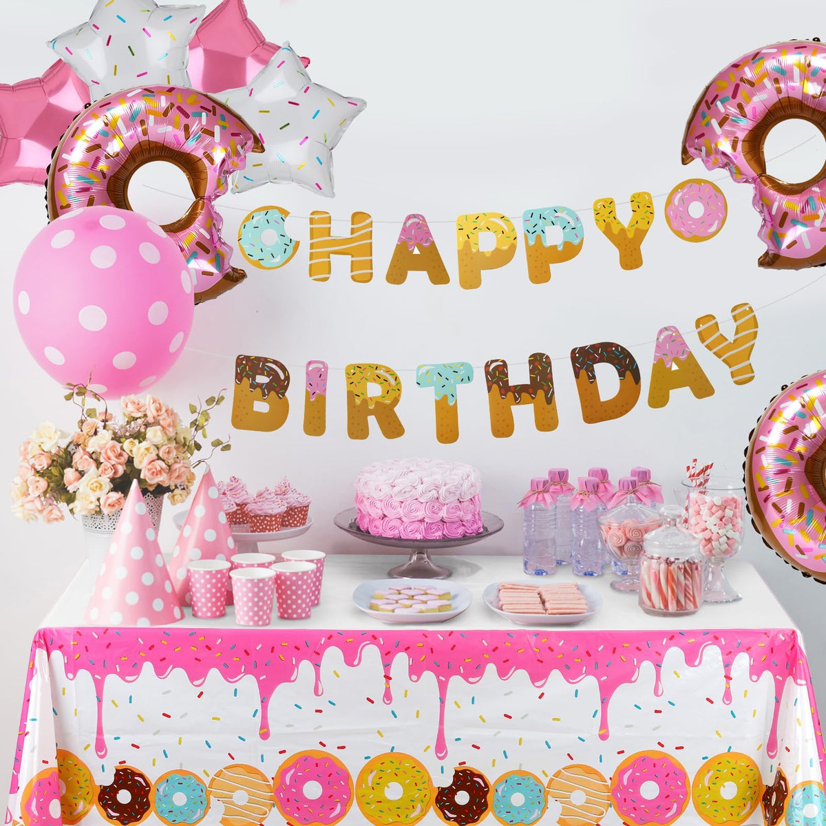 GGDE Donut Dessert Table Cover – 51x86.6 in Disposable Party Decor