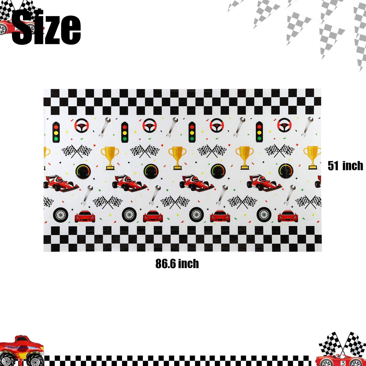 GGDE Racing Car Theme Table Cover – 51x86.6 in, Disposable & Waterproof Party Supplies
