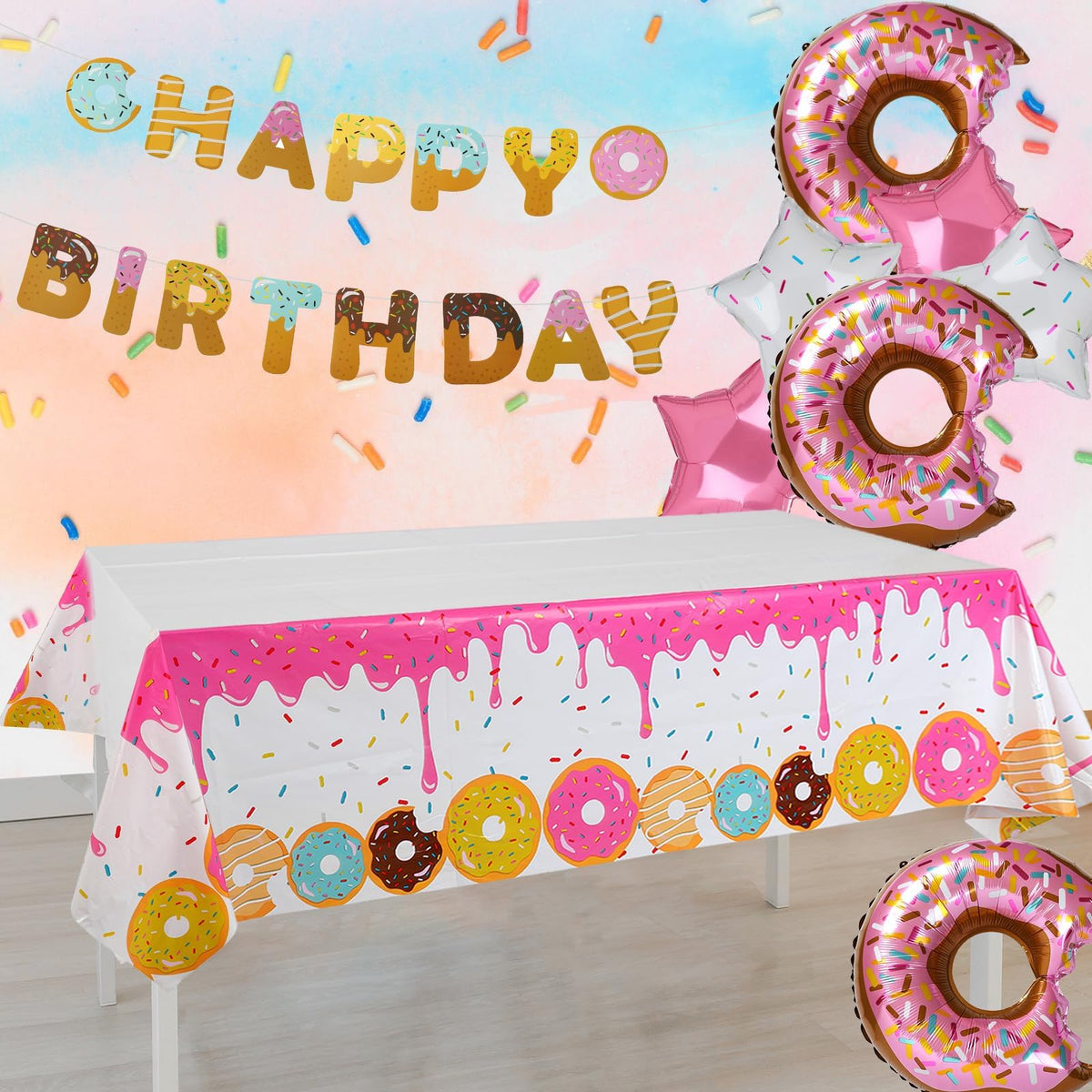 GGDE Donut Dessert Table Cover – 51x86.6 in Disposable Party Decor