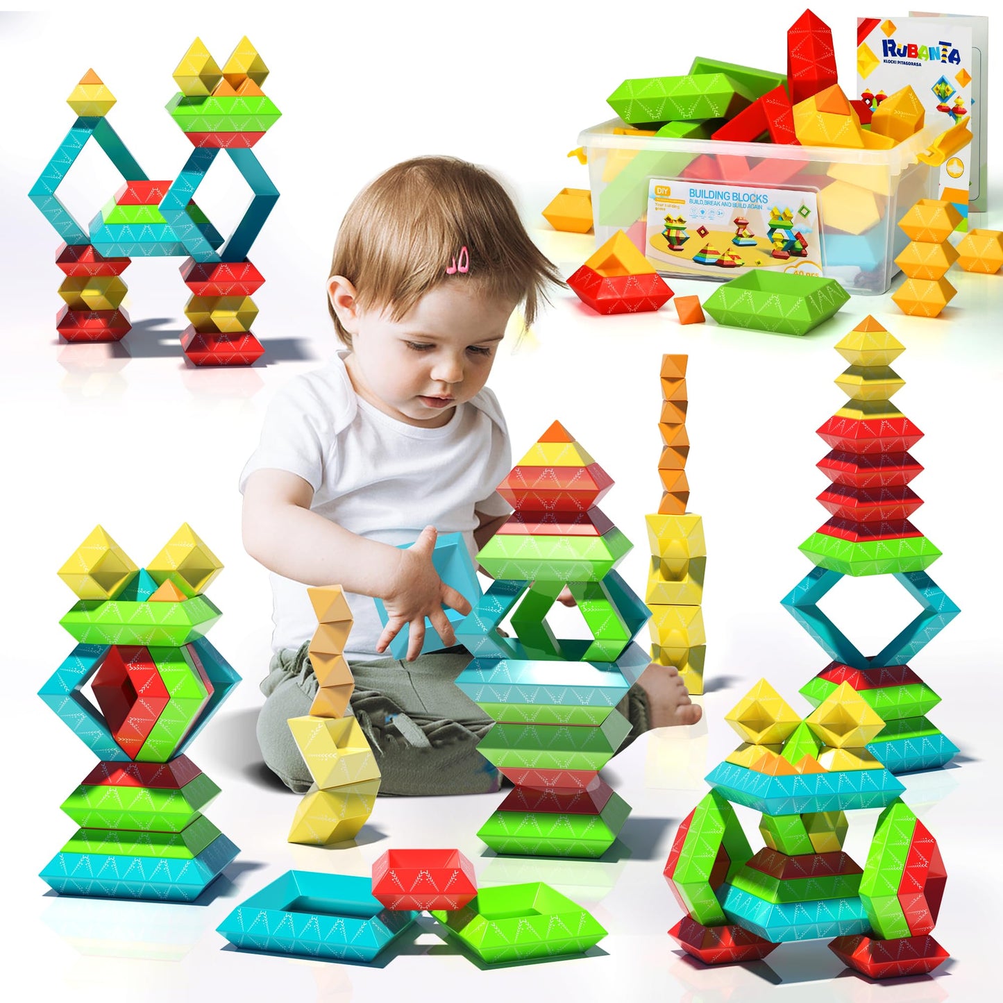 Ggiibro 40Pcs Montessori Pyramid Blocks – STEM & Sensory Toy for 3-6 Year Olds
