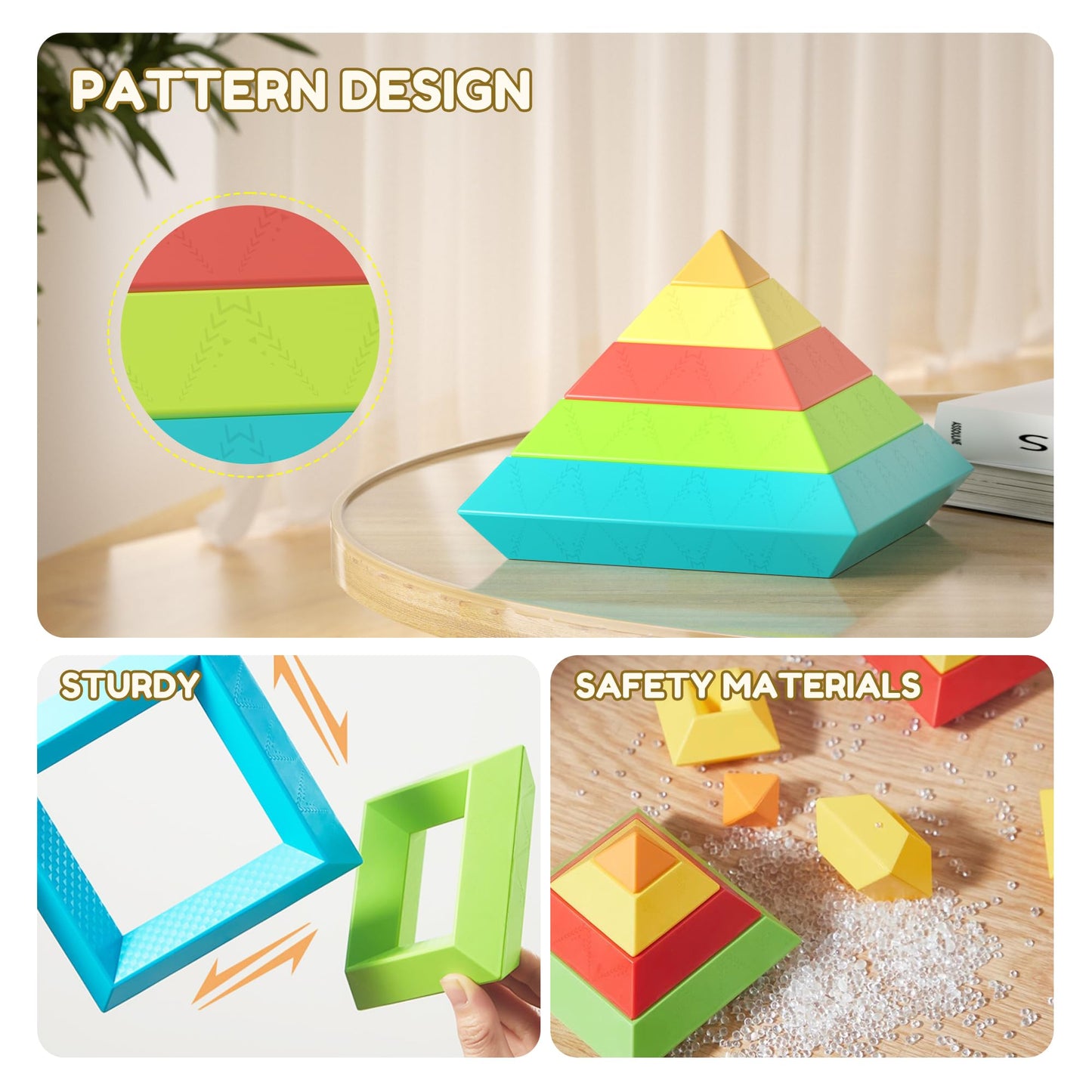 Ggiibro 40Pcs Montessori Pyramid Blocks – STEM & Sensory Toy for 3-6 Year Olds