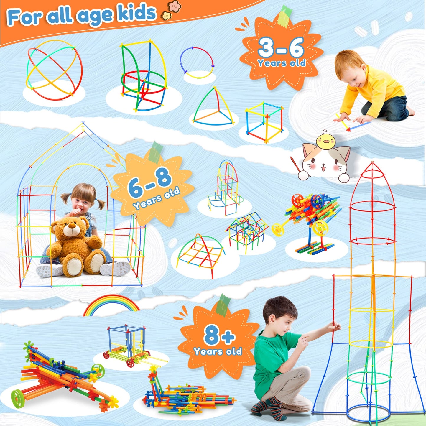 Ggiibro Straw Constructor Toys – 800Pcs STEM Building Kit for Kids 3+ with Storage Box