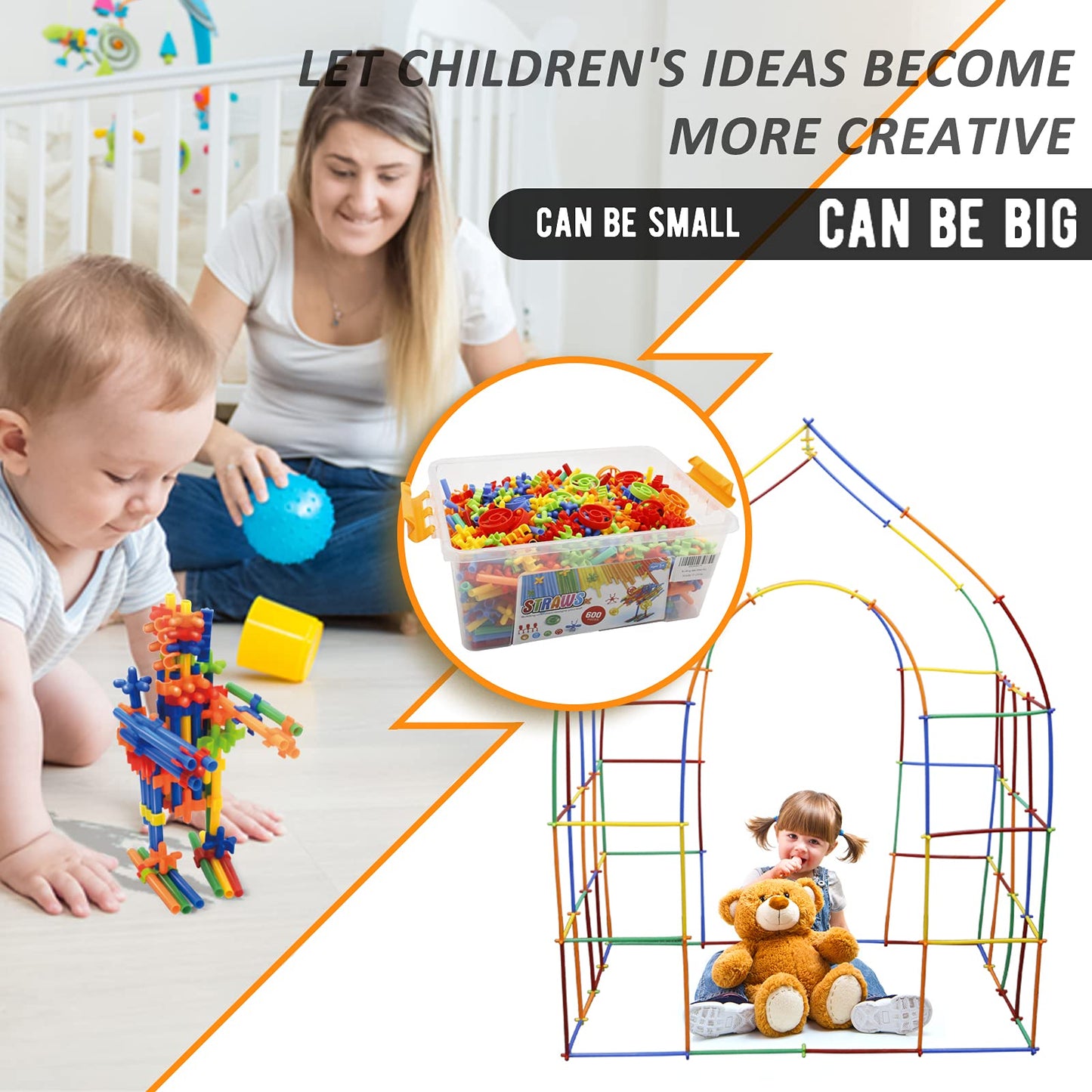 Ggiibro Straw Constructor Toys – 800Pcs STEM Building Kit for Kids 3+ with Storage Box