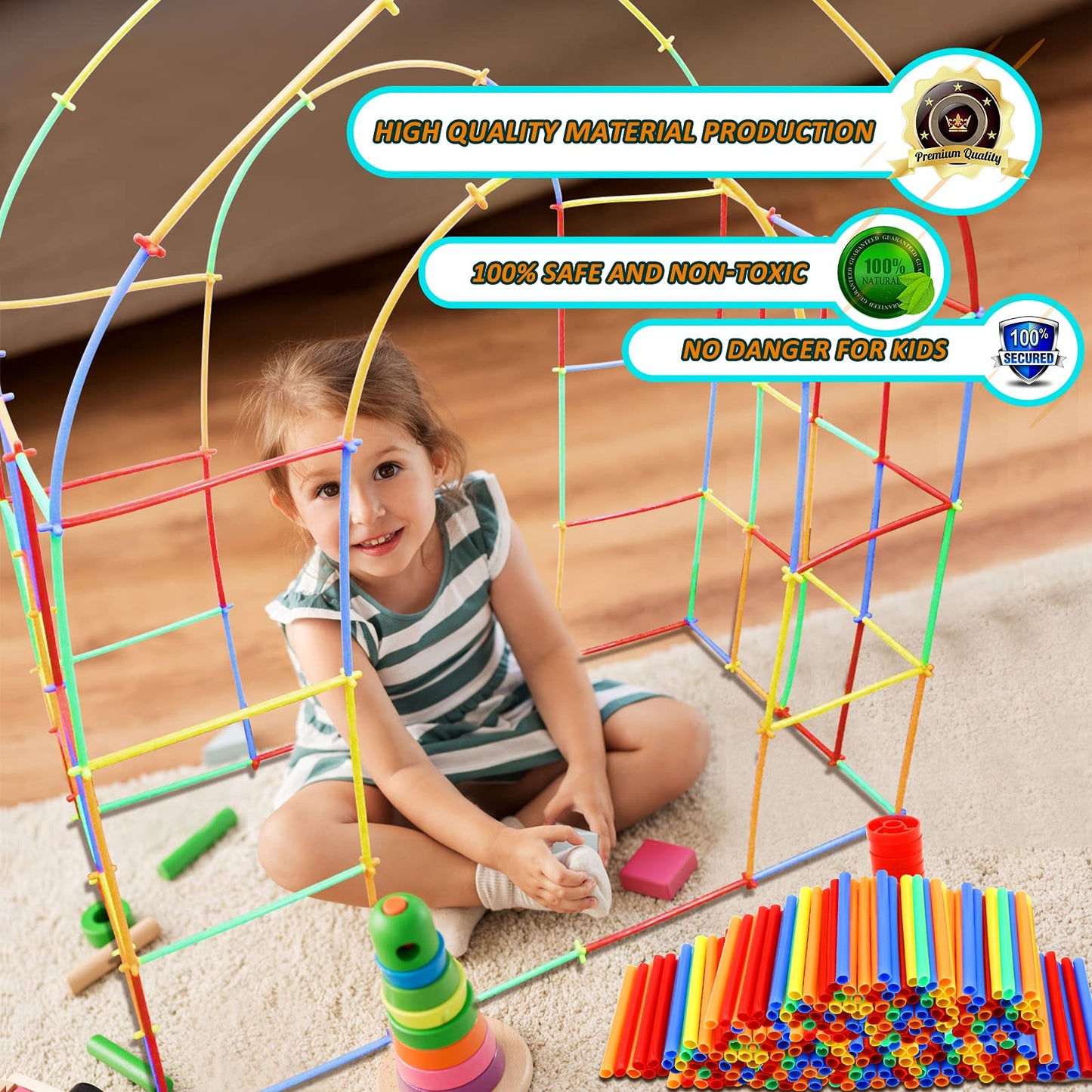 Ggiibro Straw Constructor Toys – 800Pcs STEM Building Kit for Kids 3+ with Storage Box