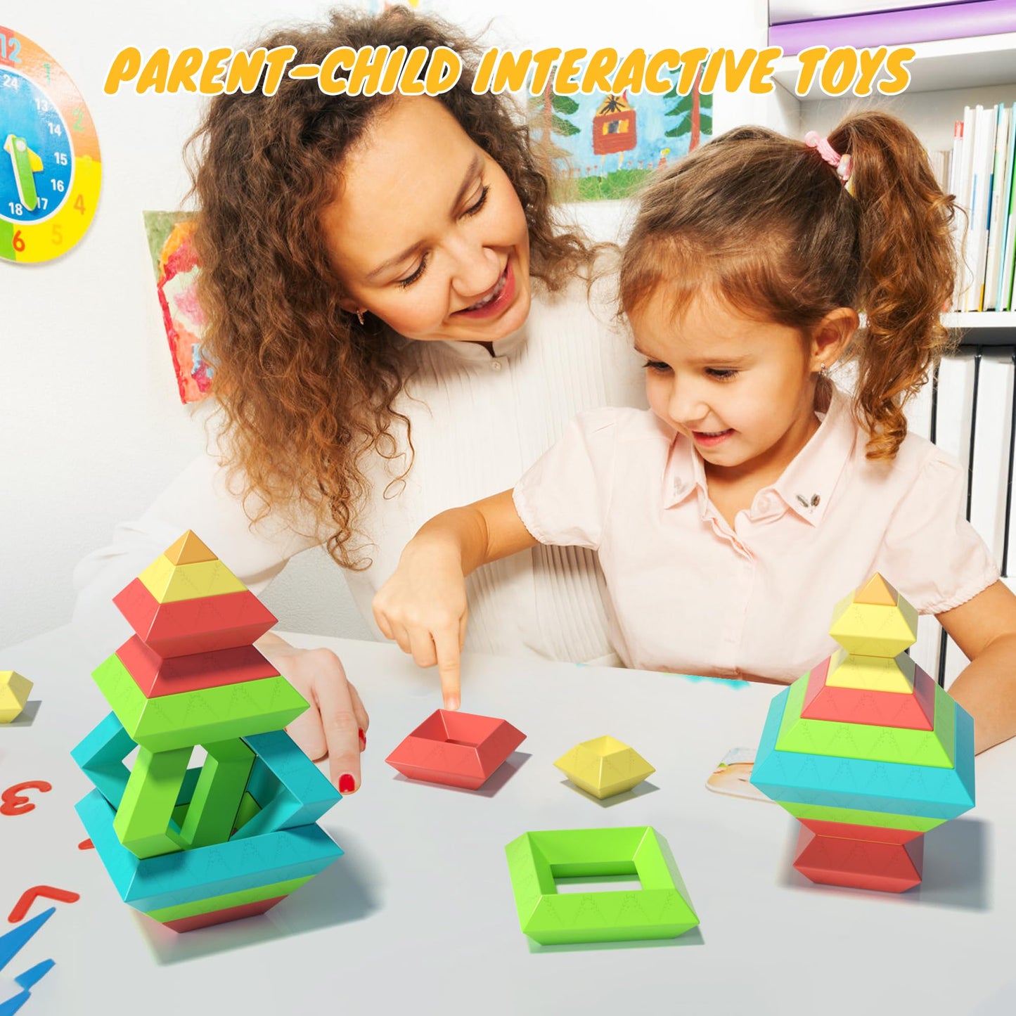 Ggiibro 40Pcs Montessori Pyramid Blocks – STEM & Sensory Toy for 3-6 Year Olds