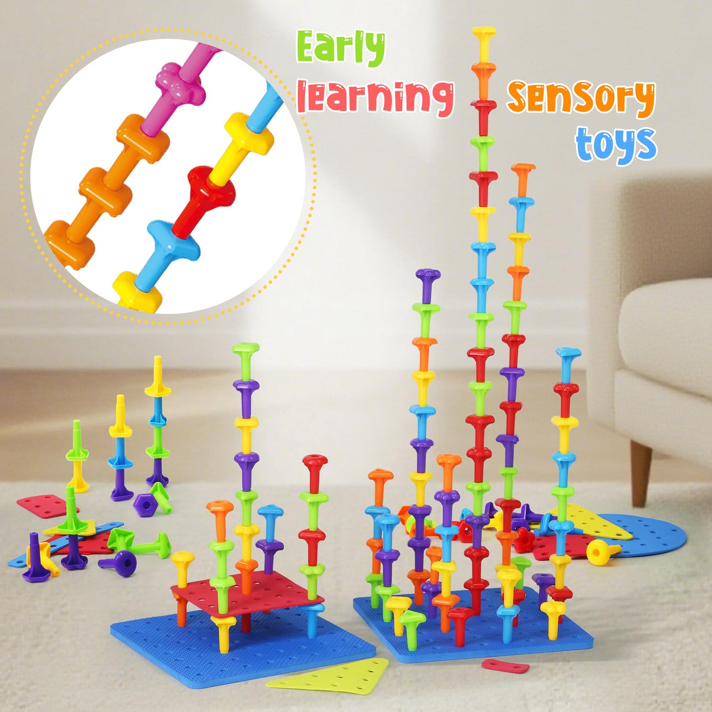 Ggiibro Peg Board Toy Set 101Pcs – STEM Building & Montessori Sensory Toys for Kids 3-6