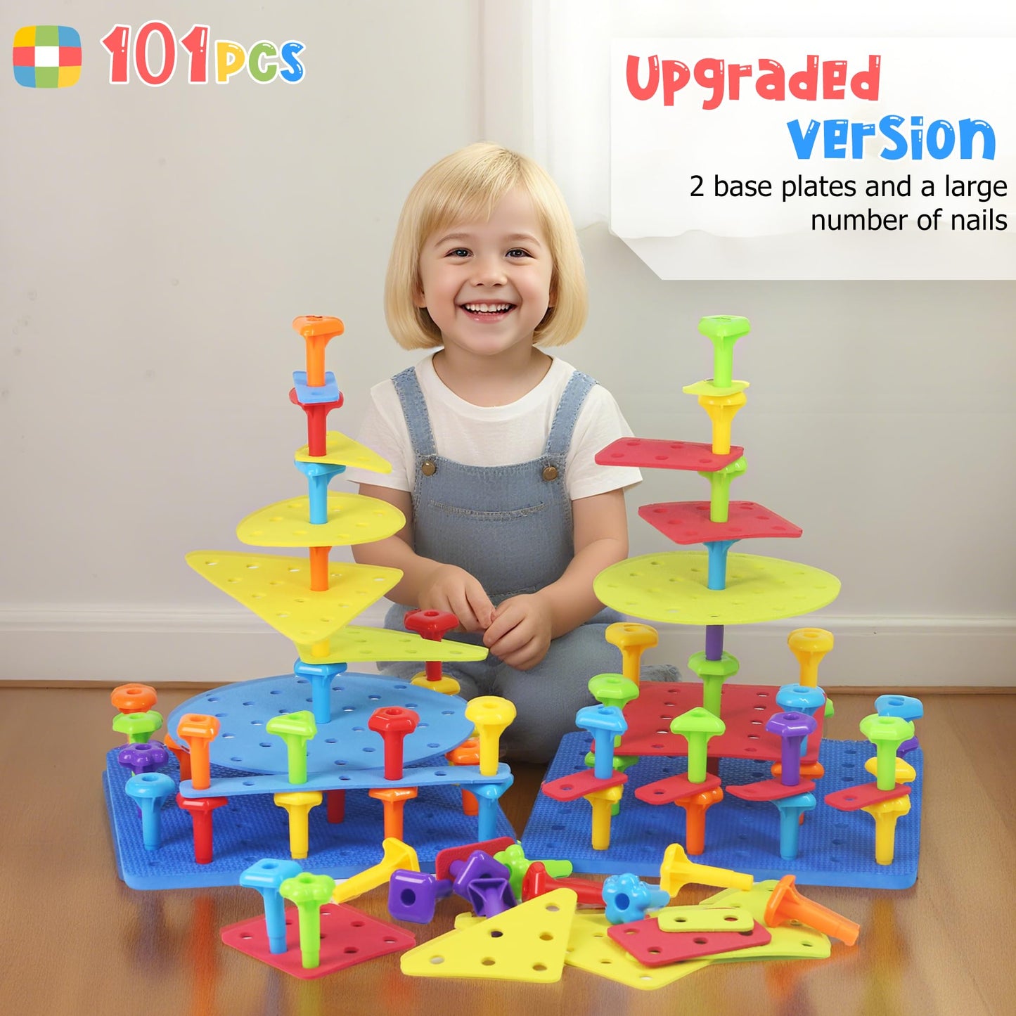 Ggiibro Peg Board Toy Set 101Pcs – STEM Building & Montessori Sensory Toys for Kids 3-6