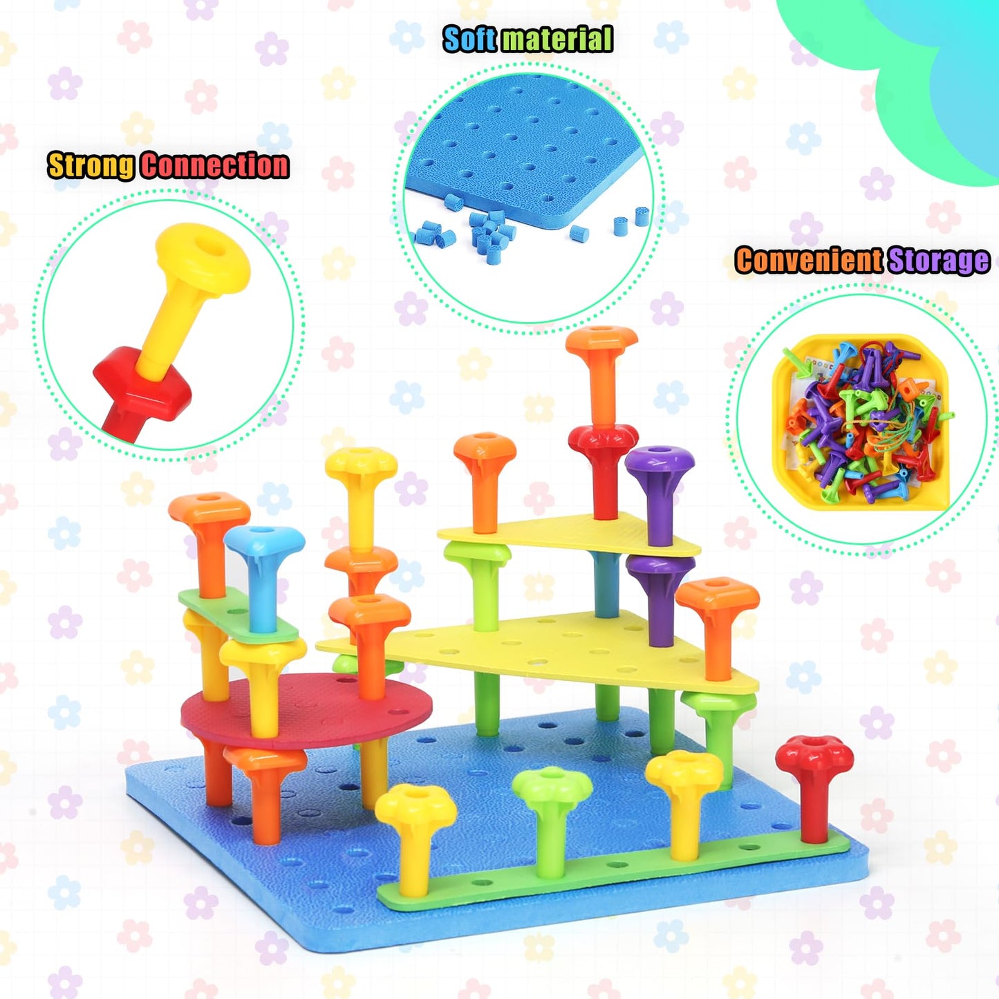 Ggiibro Peg Board Toy Set 101Pcs – STEM Building & Montessori Sensory Toys for Kids 3-6