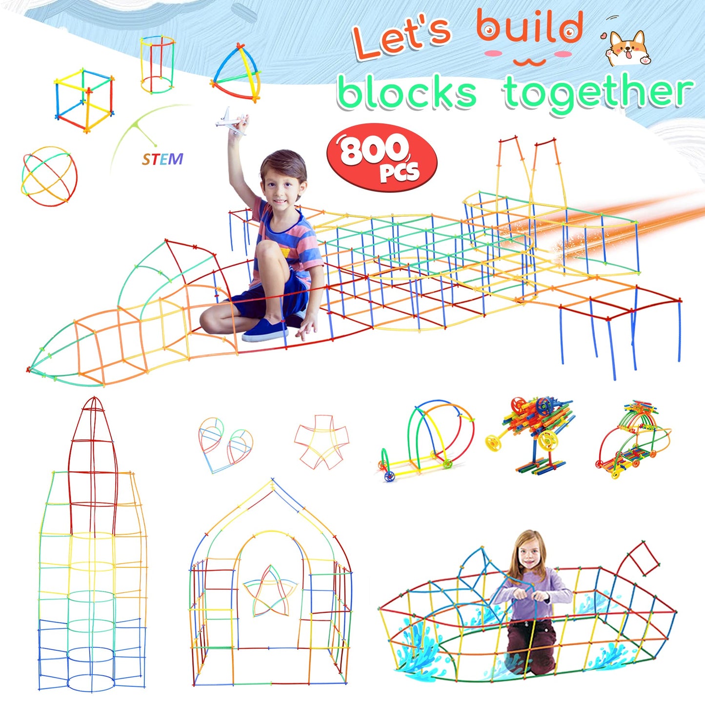 Ggiibro Straw Constructor Toys – 800Pcs STEM Building Kit for Kids 3+ with Storage Box